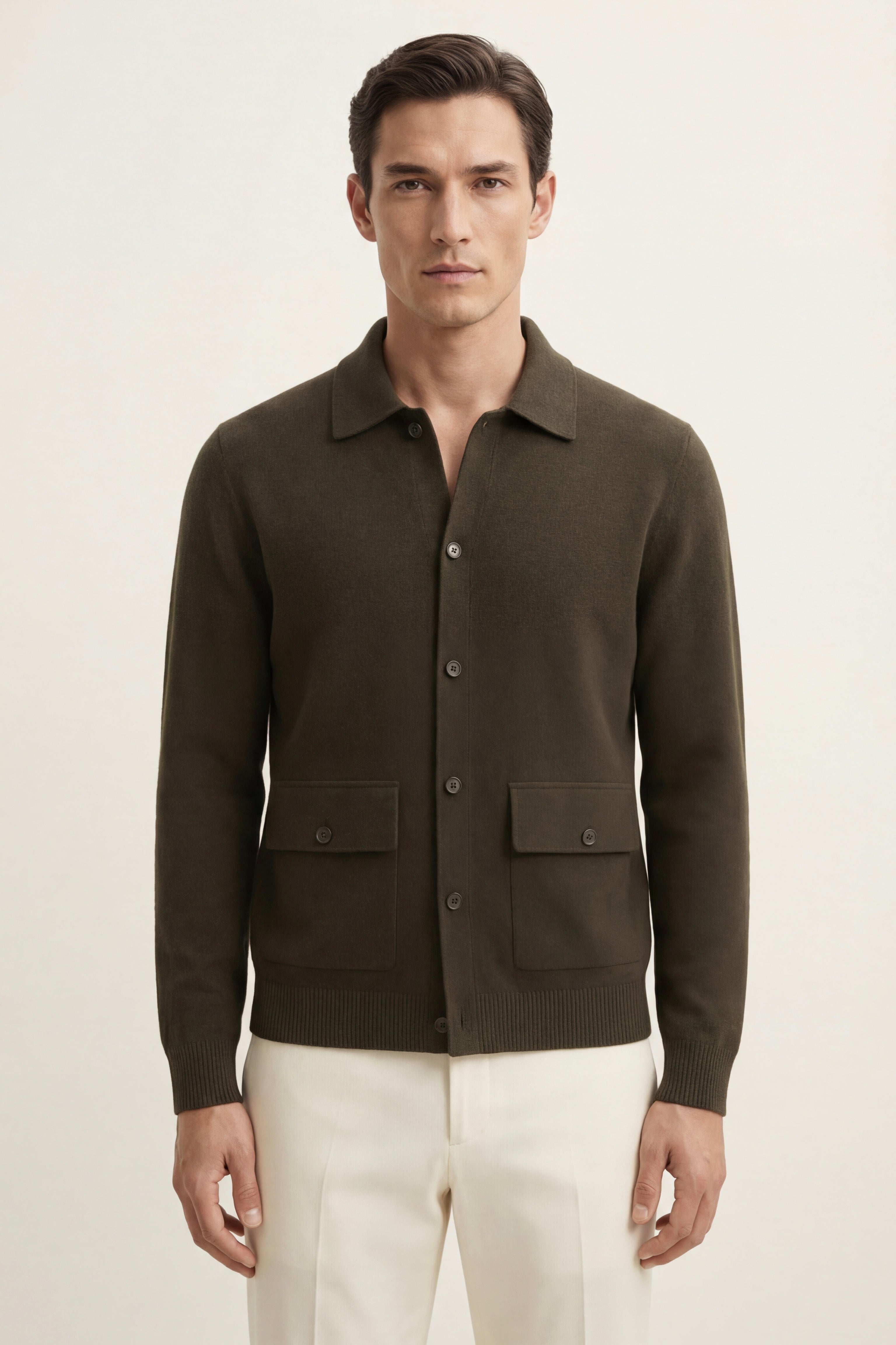 Cardigan Lorenzo in cashmere verde oliva