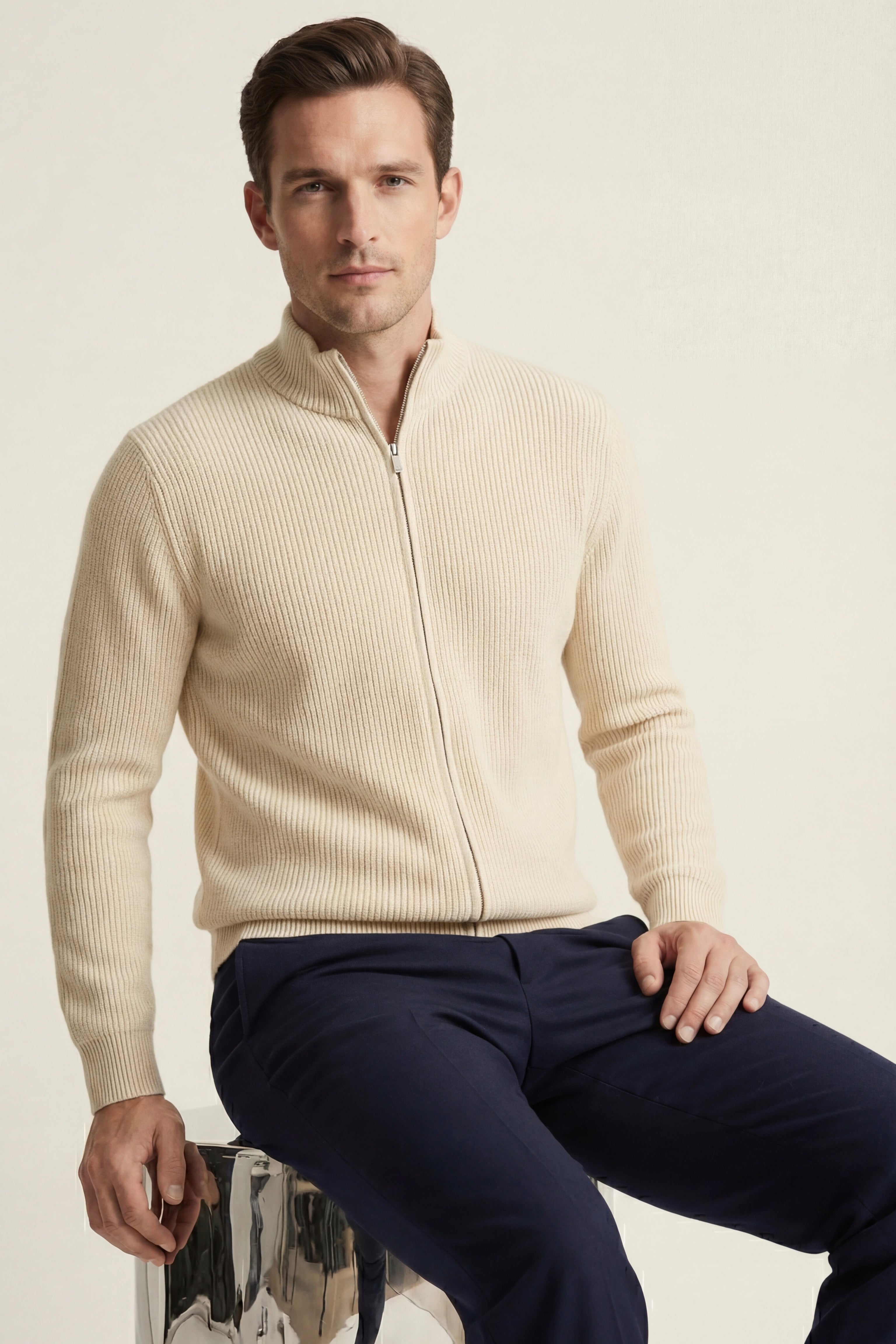 Cardigan Roma in cashmere color crema