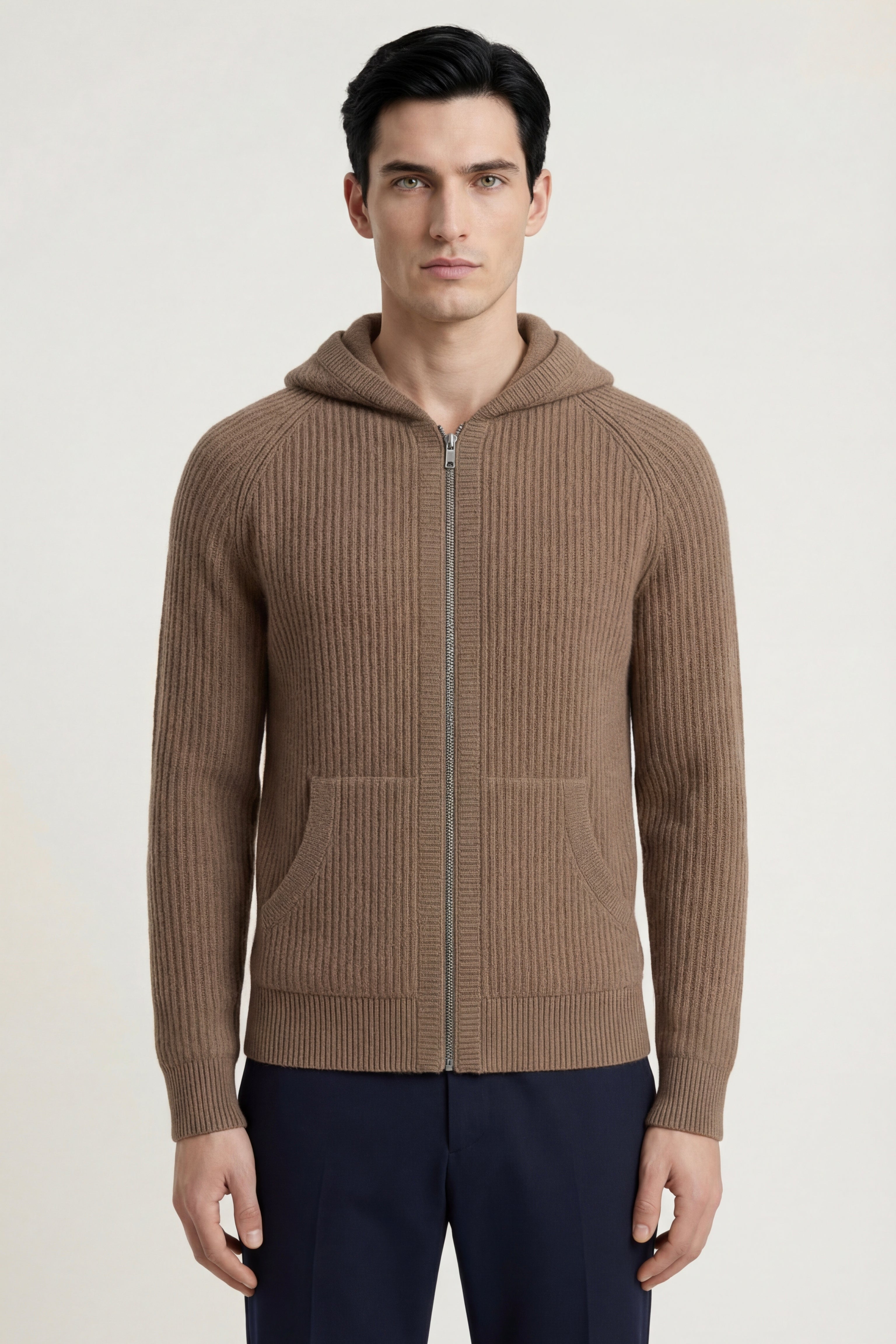 Felpa con Cappuccio in Maglia Sorrento Marrone
