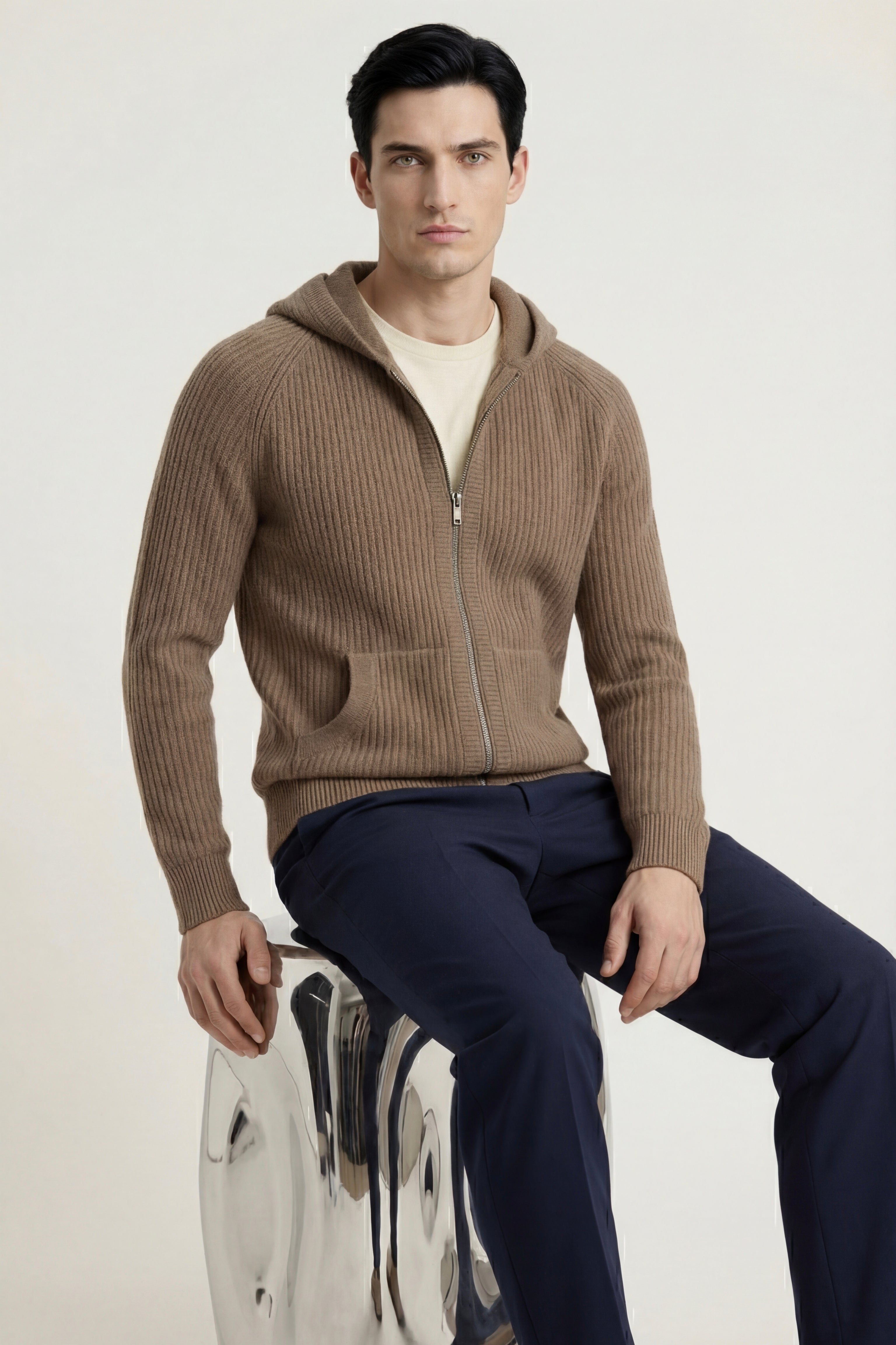 Felpa con Cappuccio in Maglia Sorrento Marrone