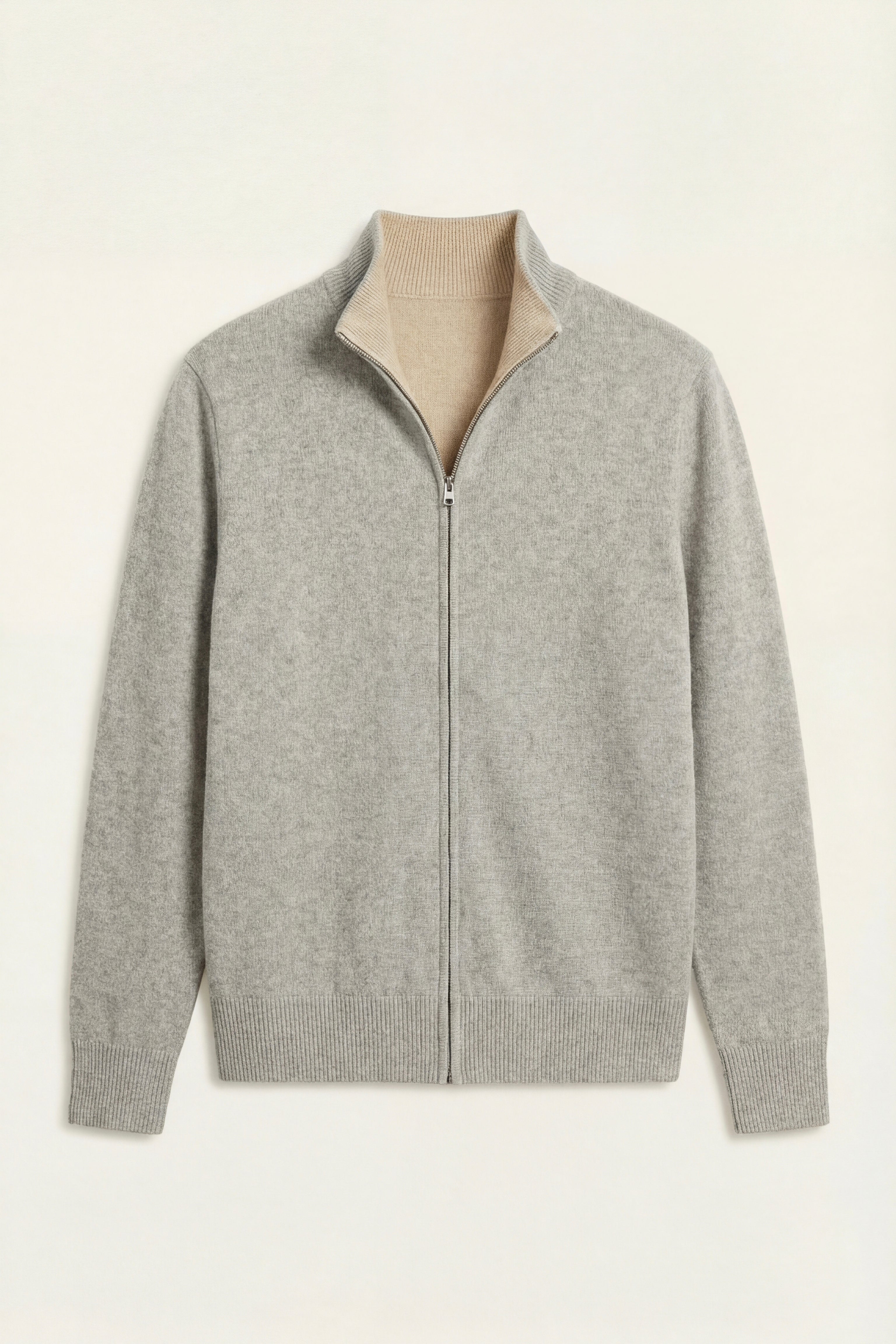 Cardigan reversibile in cashmere con zip Marciello Beige e Grigio