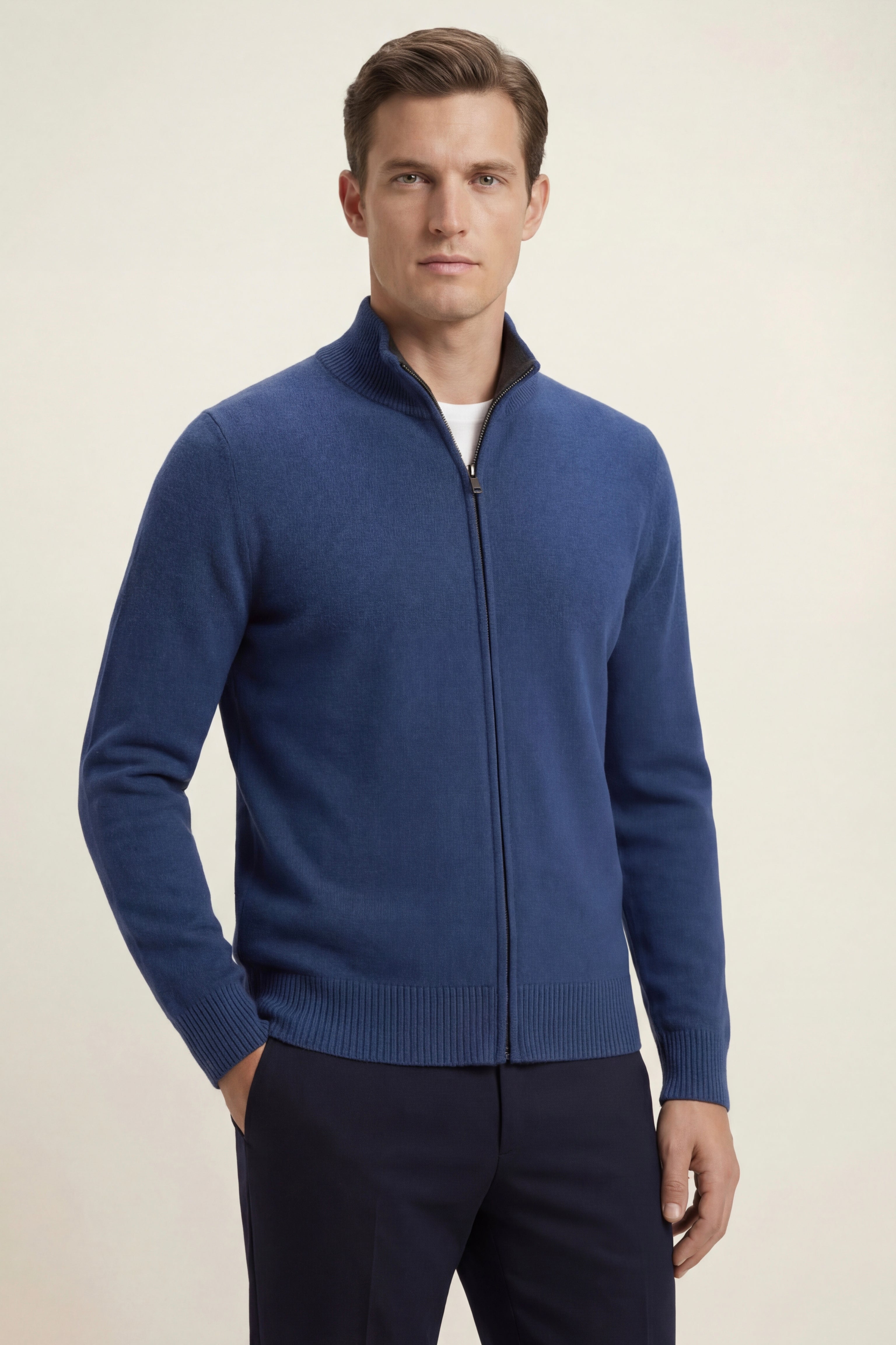 Maglia in cashmere reversibile con zip Marciello blu navy e grigio