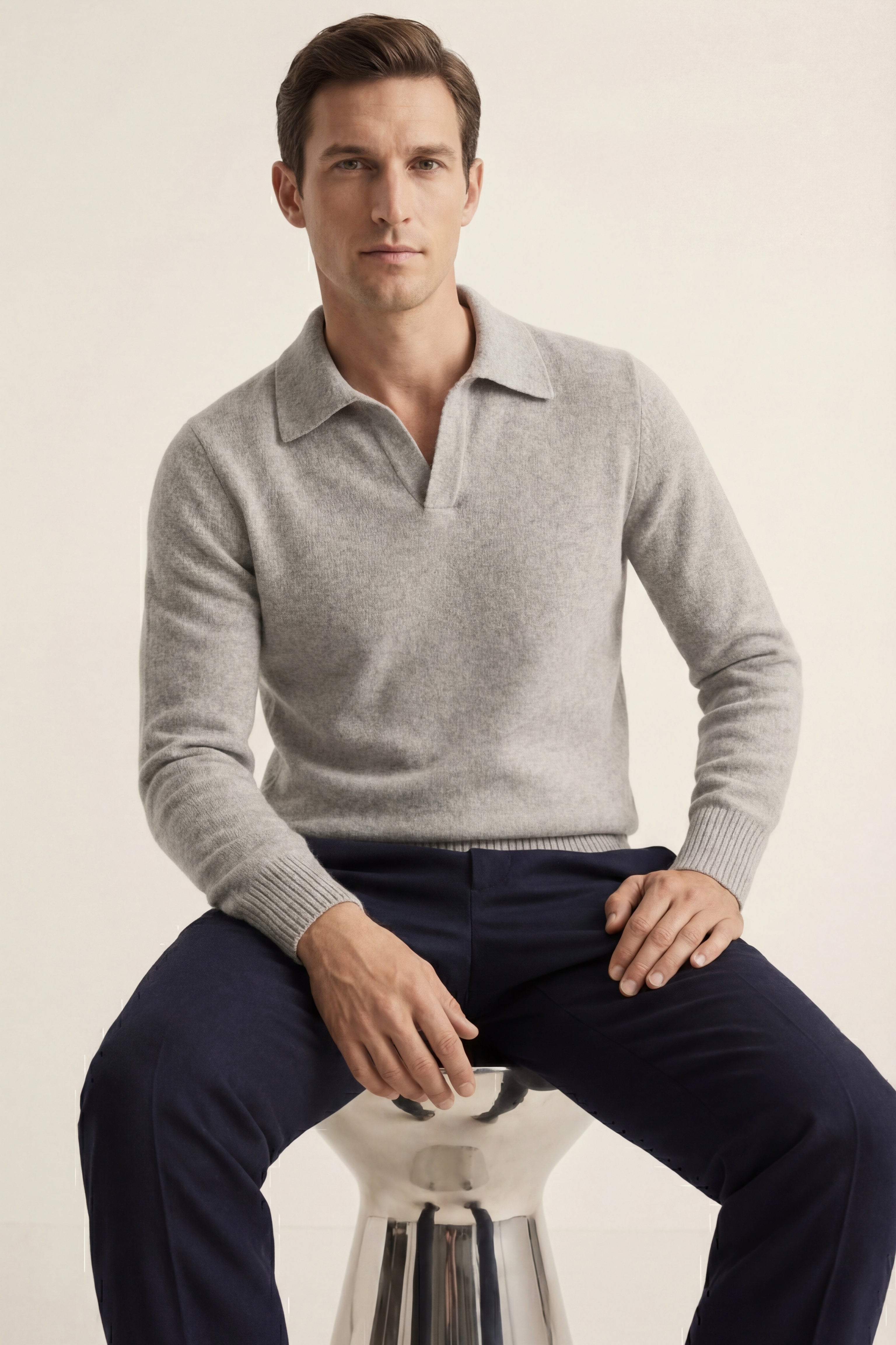 Marencio Cashmere Polo Maglia Grigio