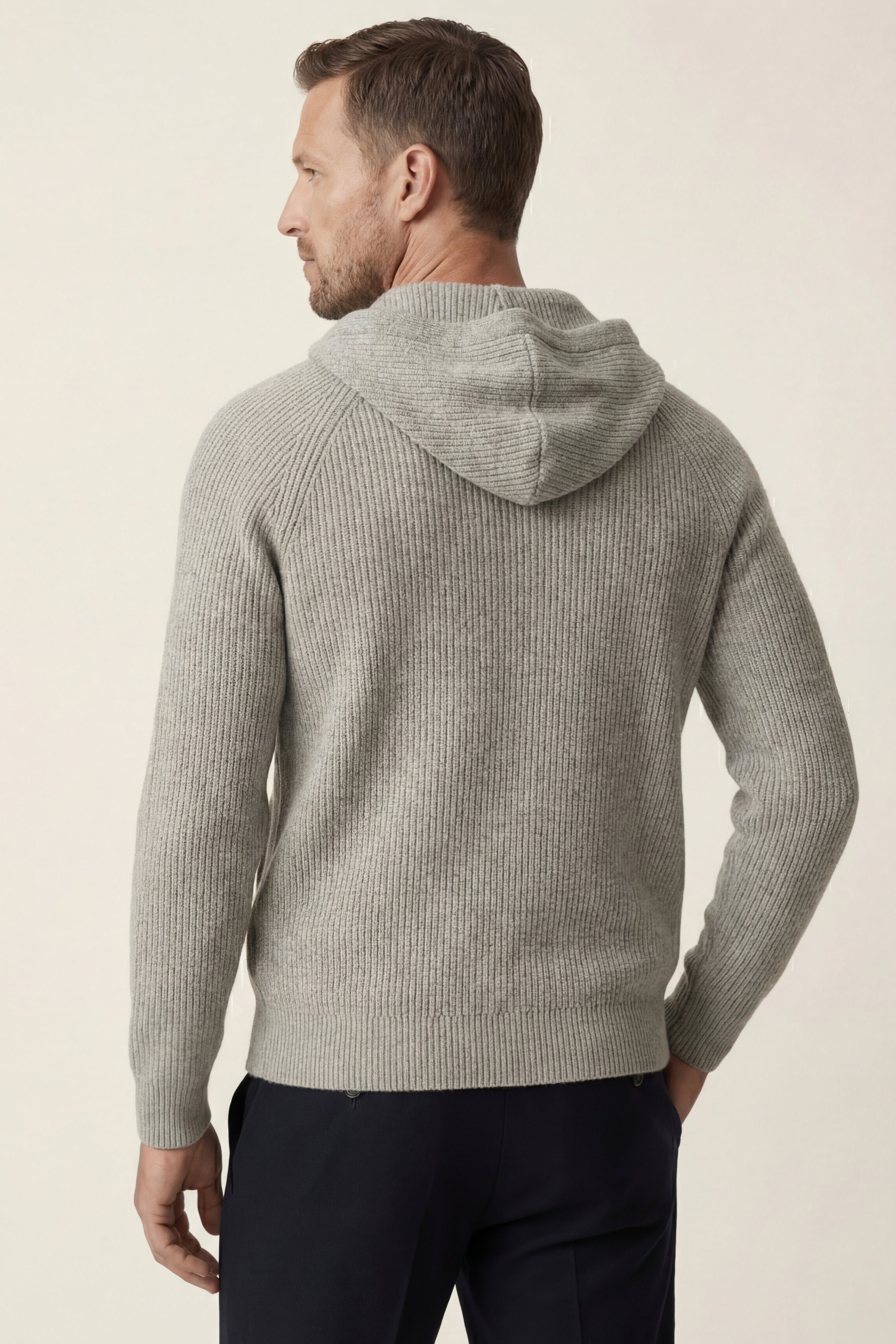 Maglione con Cappuccio Amalfi Merino Grigio