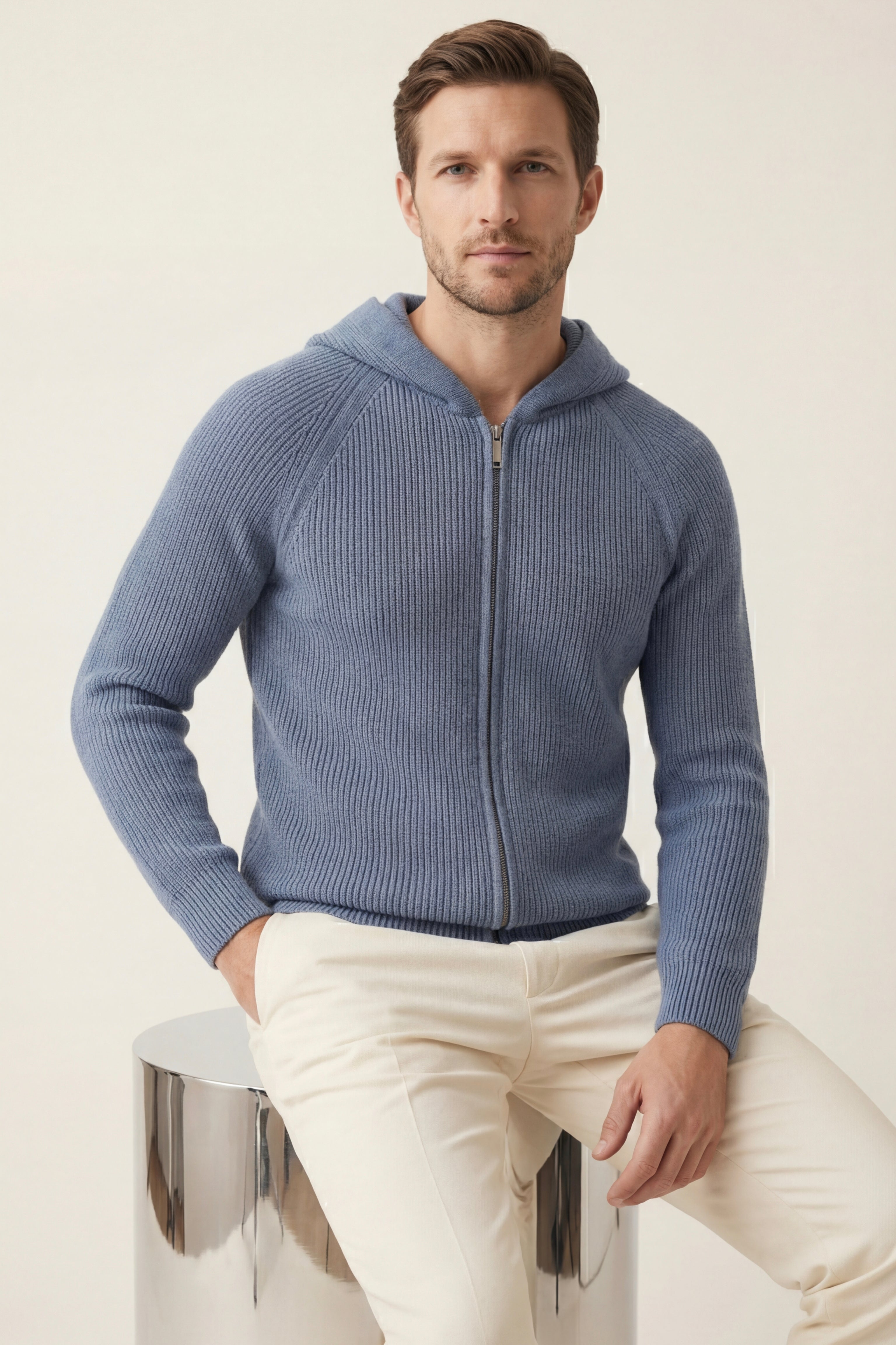 Maglione con cappuccio in Merino Amalfi Azzurro