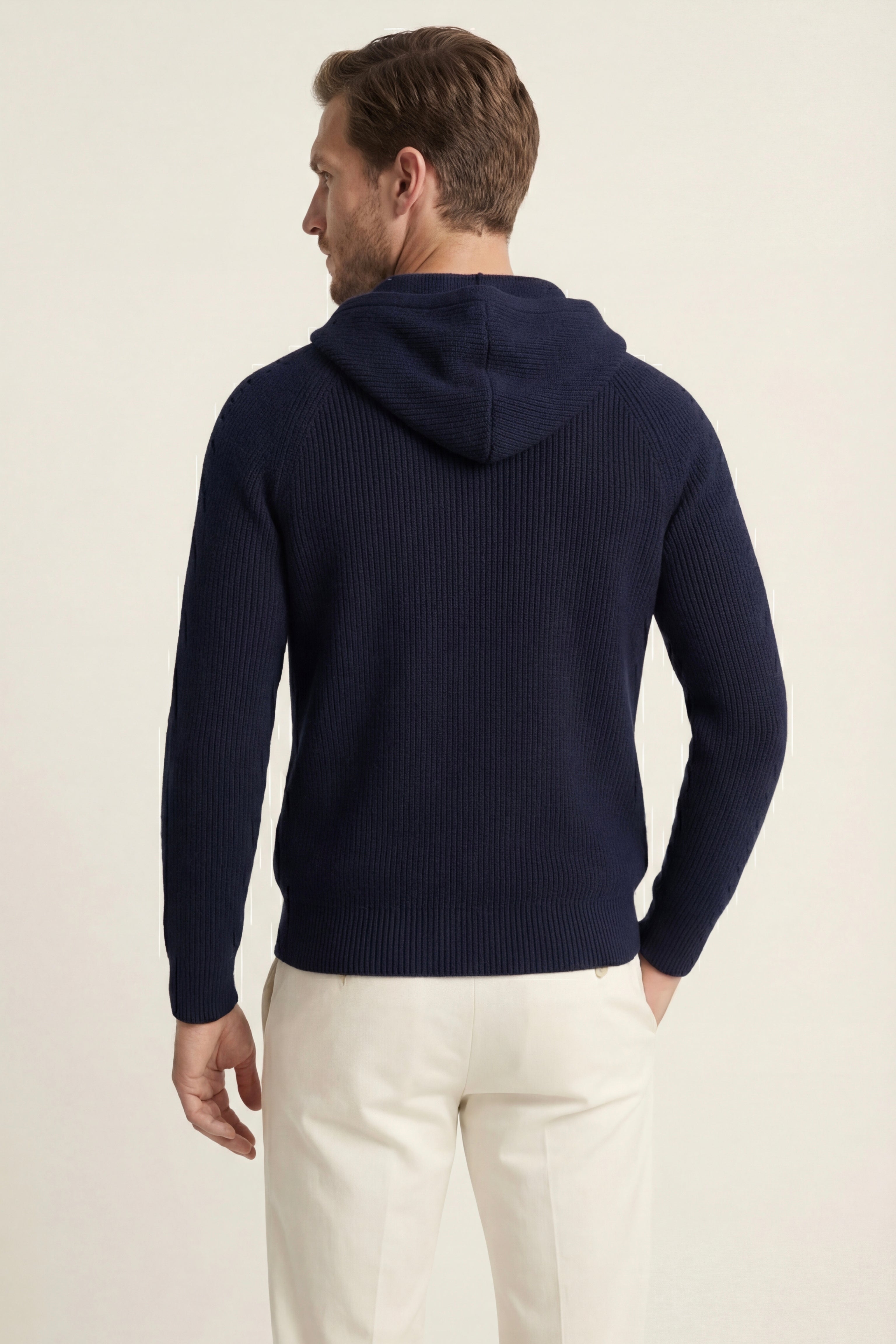 Maglione con cappuccio in merino Amalfi blu navy