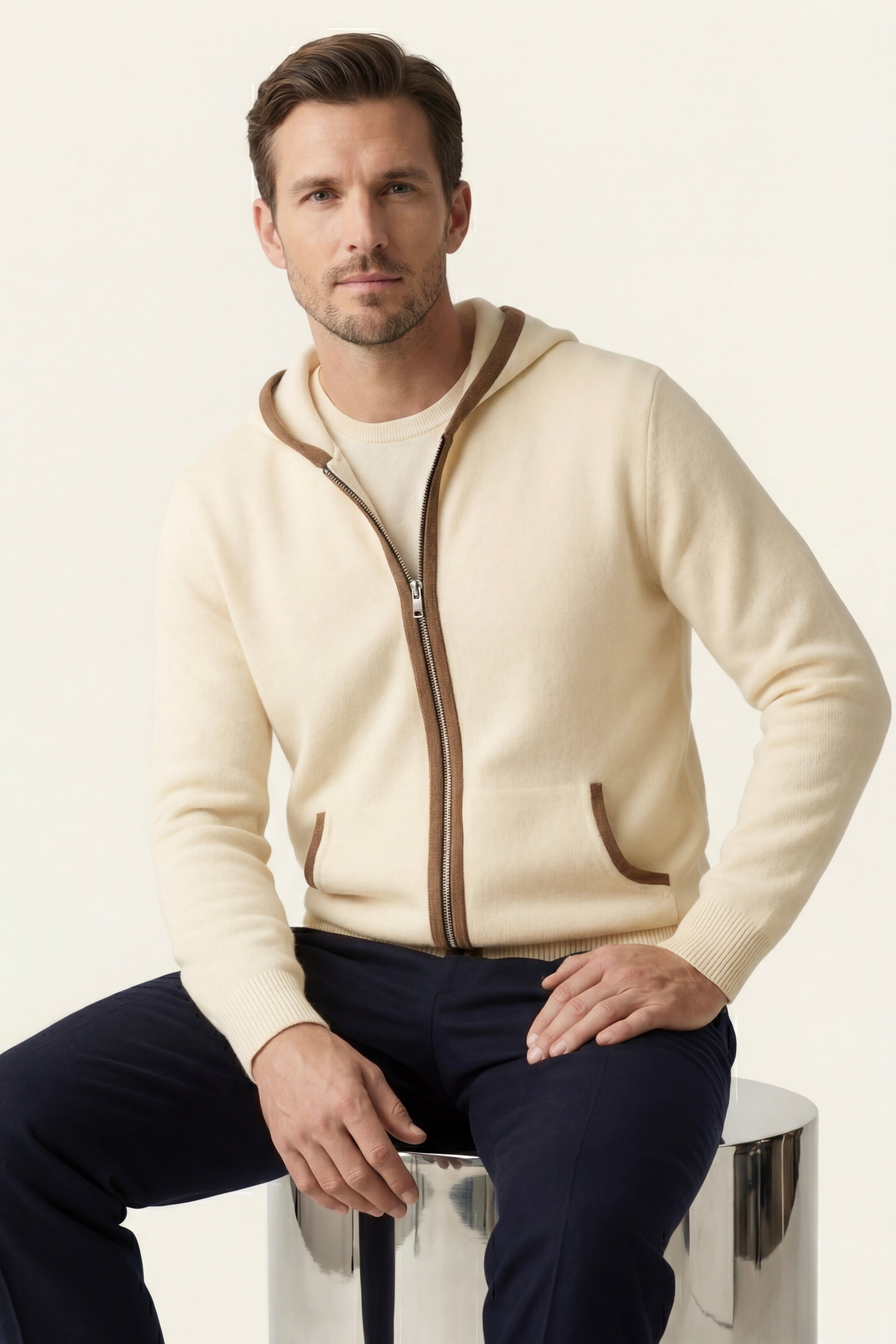 Cardigan con Cappuccio Sorano Color Crema