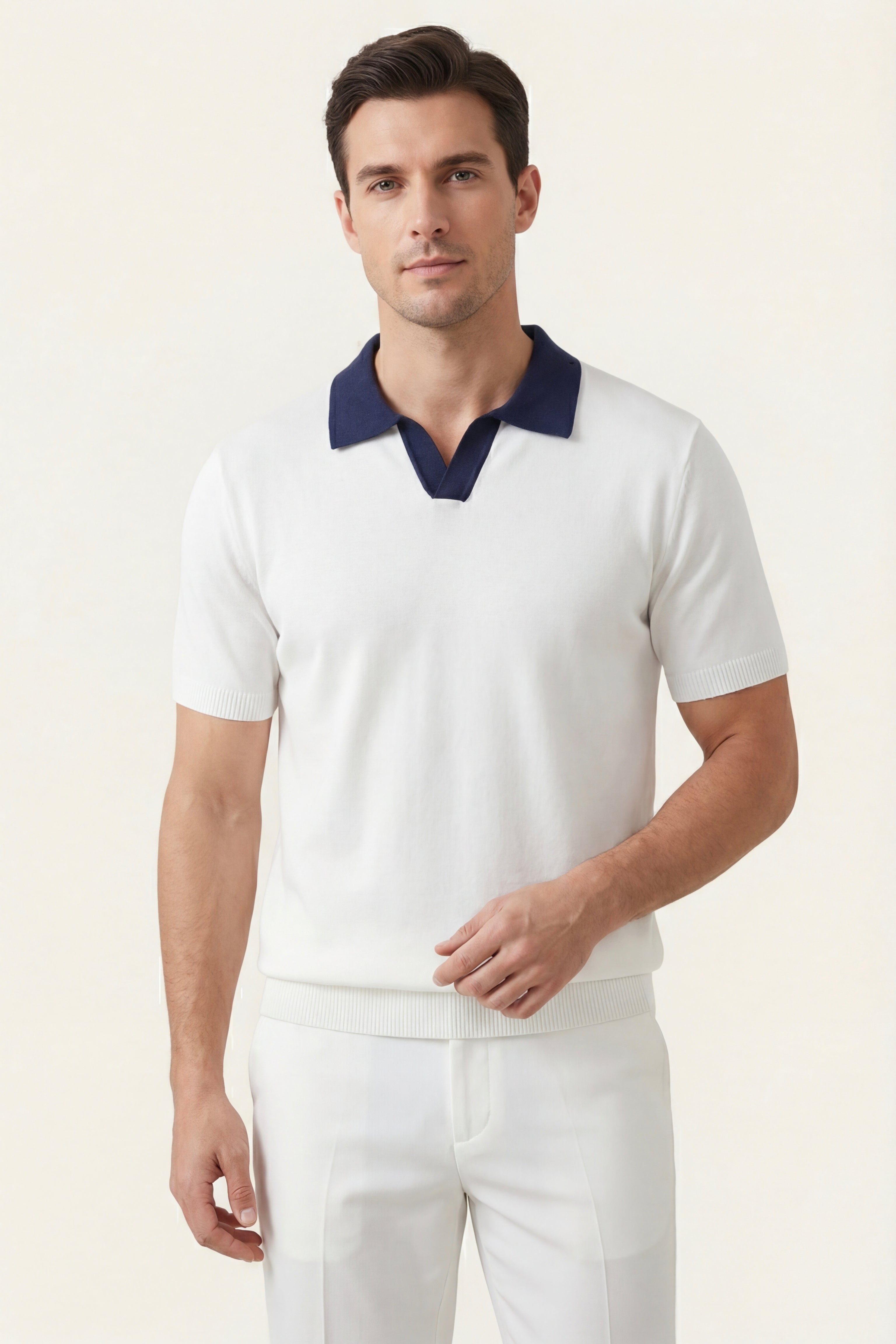 Asti Lapel Knit Polo White