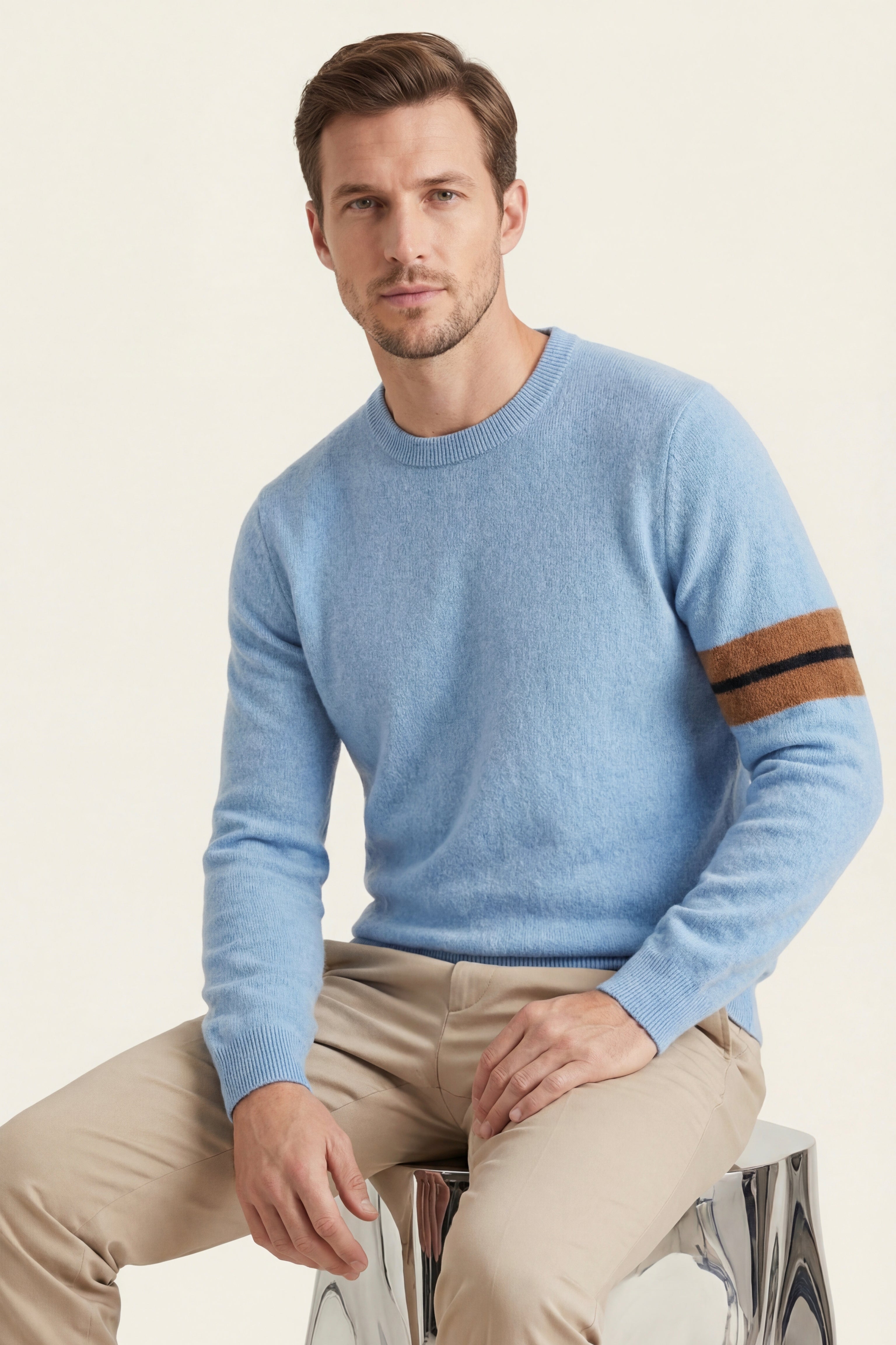 Maglione girocollo Valeno in cashmere azzurro cielo
