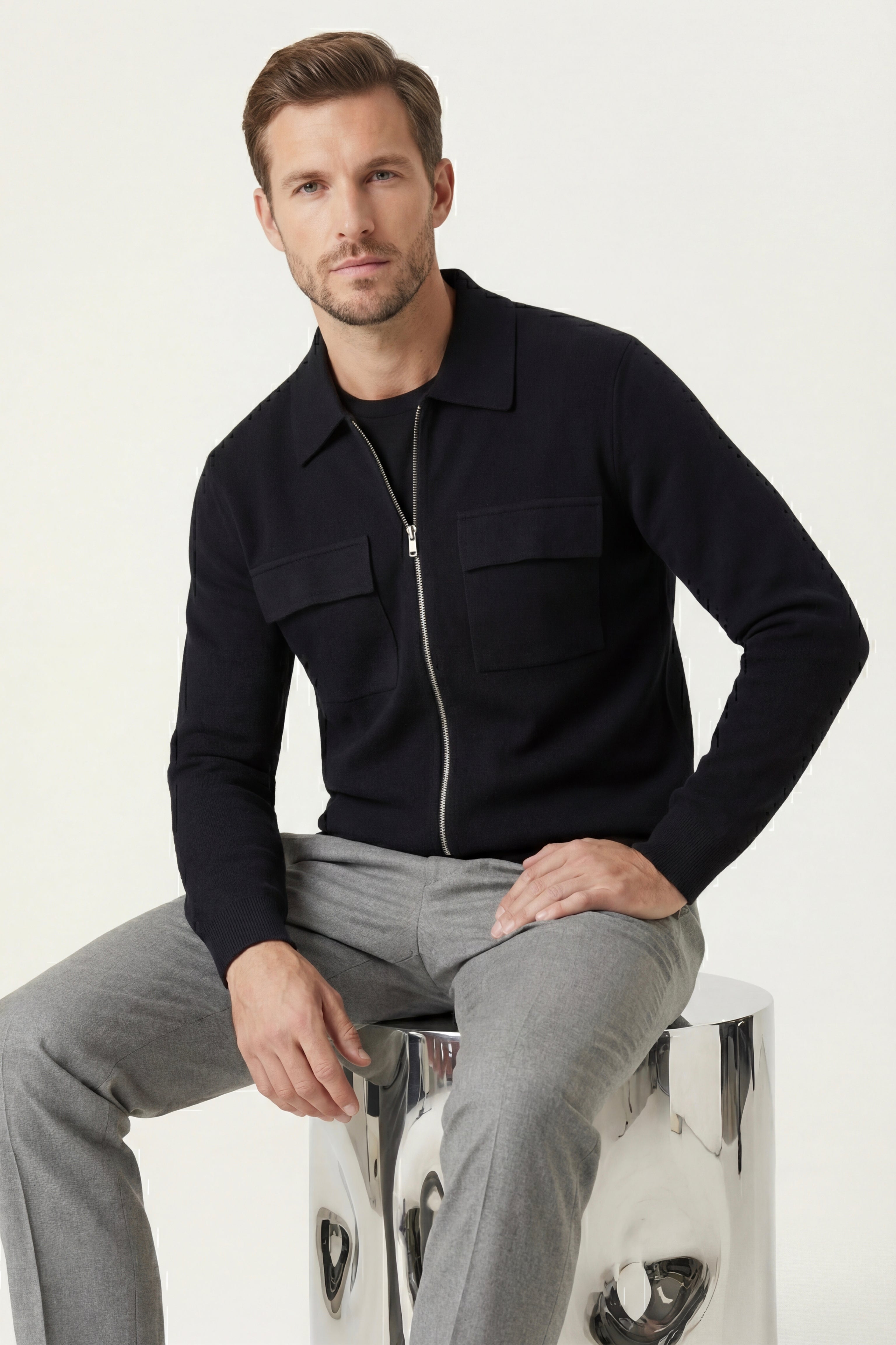 Cardigan Orvello in lana con doppia zip Nero