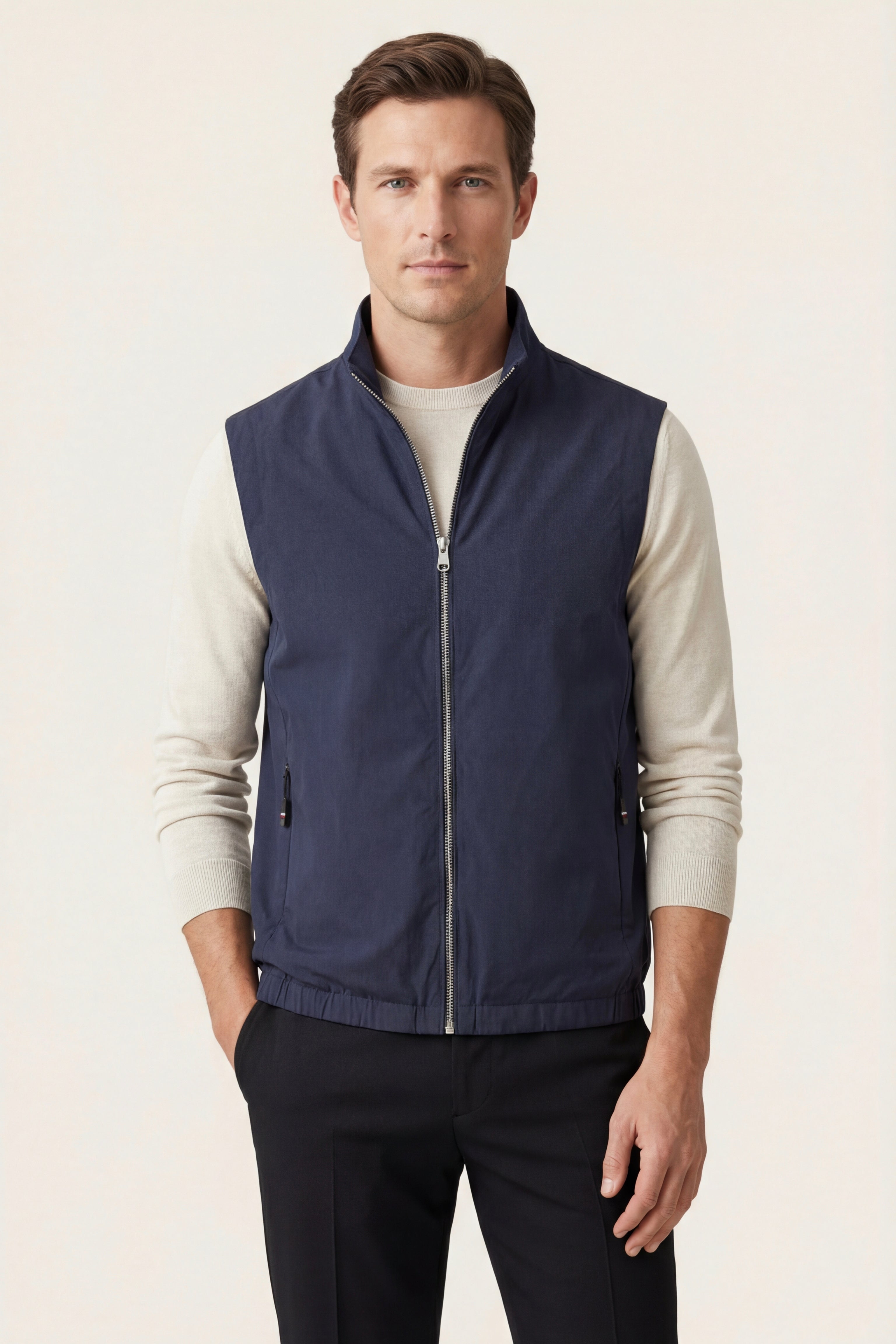 Valeno Gilet con Cerniera e Collo Alto Blu Scuro