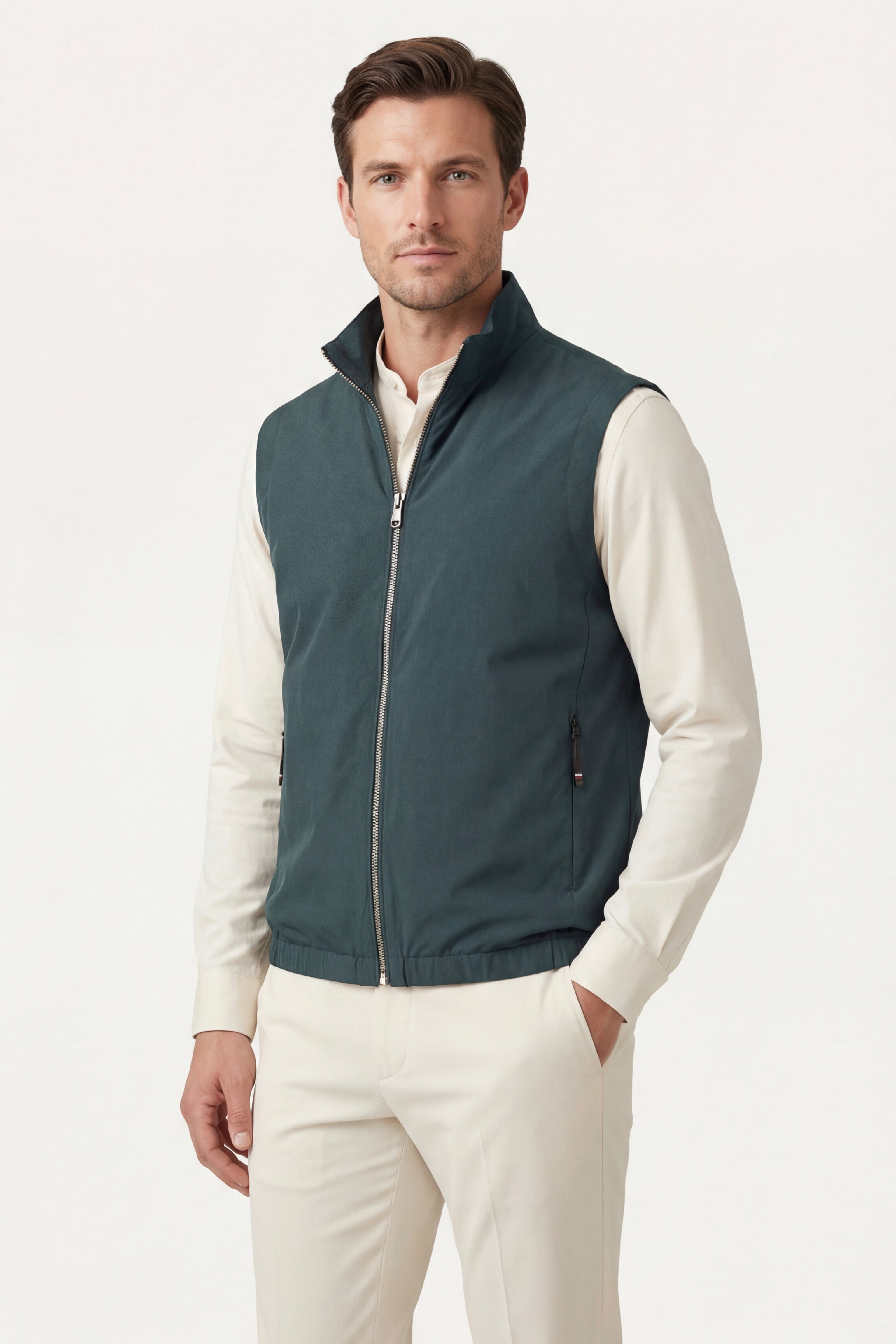 Valeno Stand-Collar Zip Vest Green