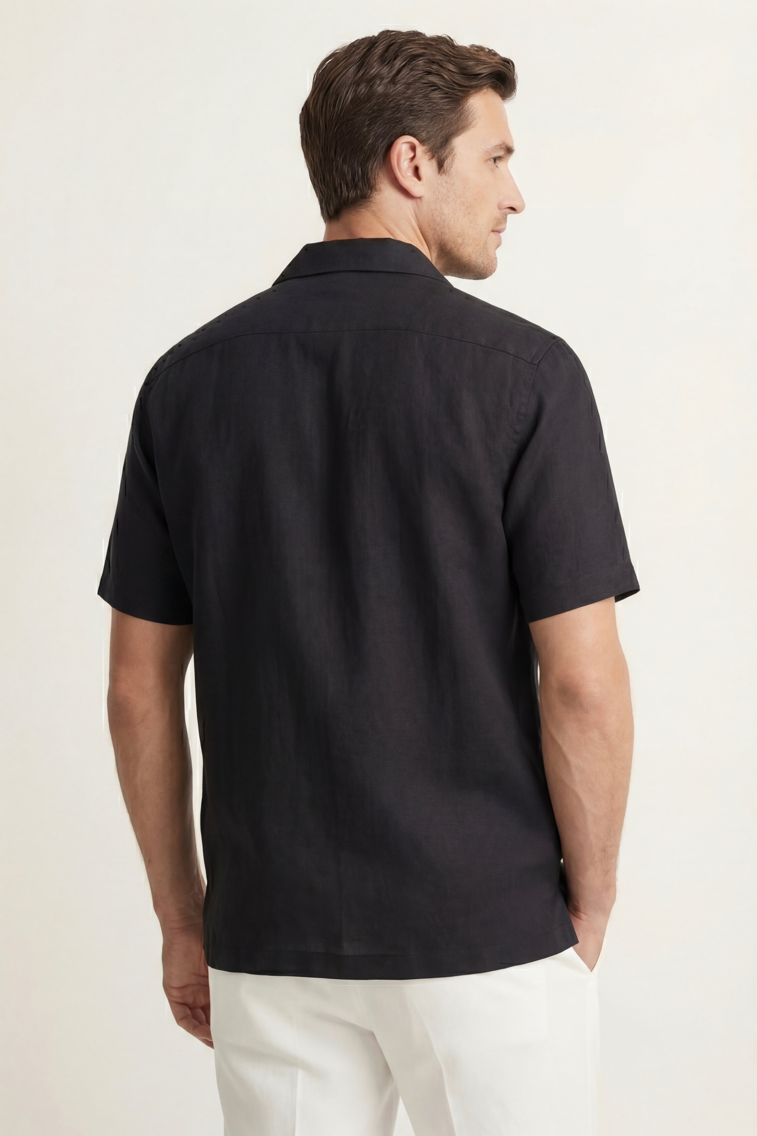 Camicia Ancona in Lino e Cotone Nera