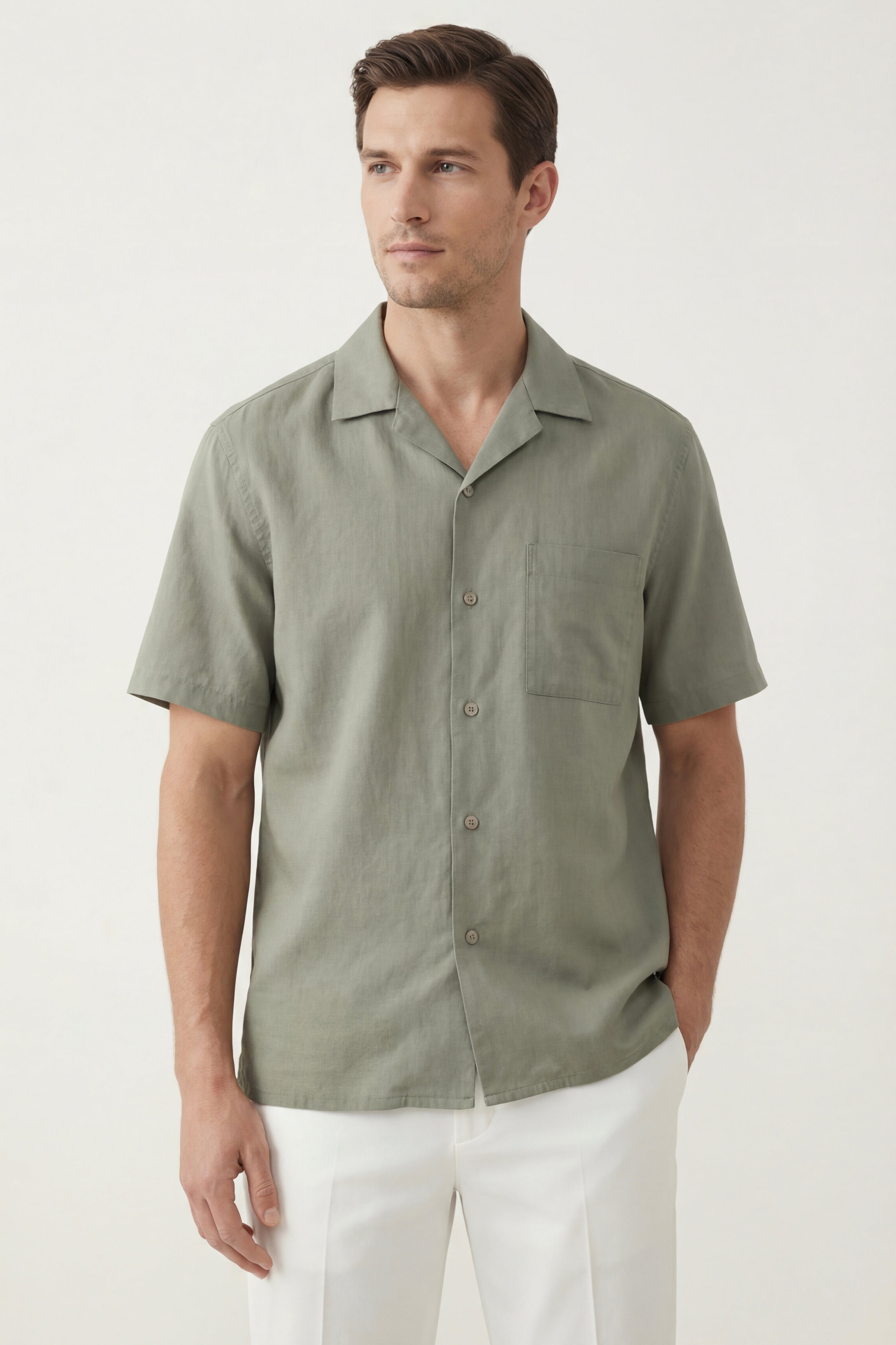 Camicia Ancona in Lino e Cotone Salvia