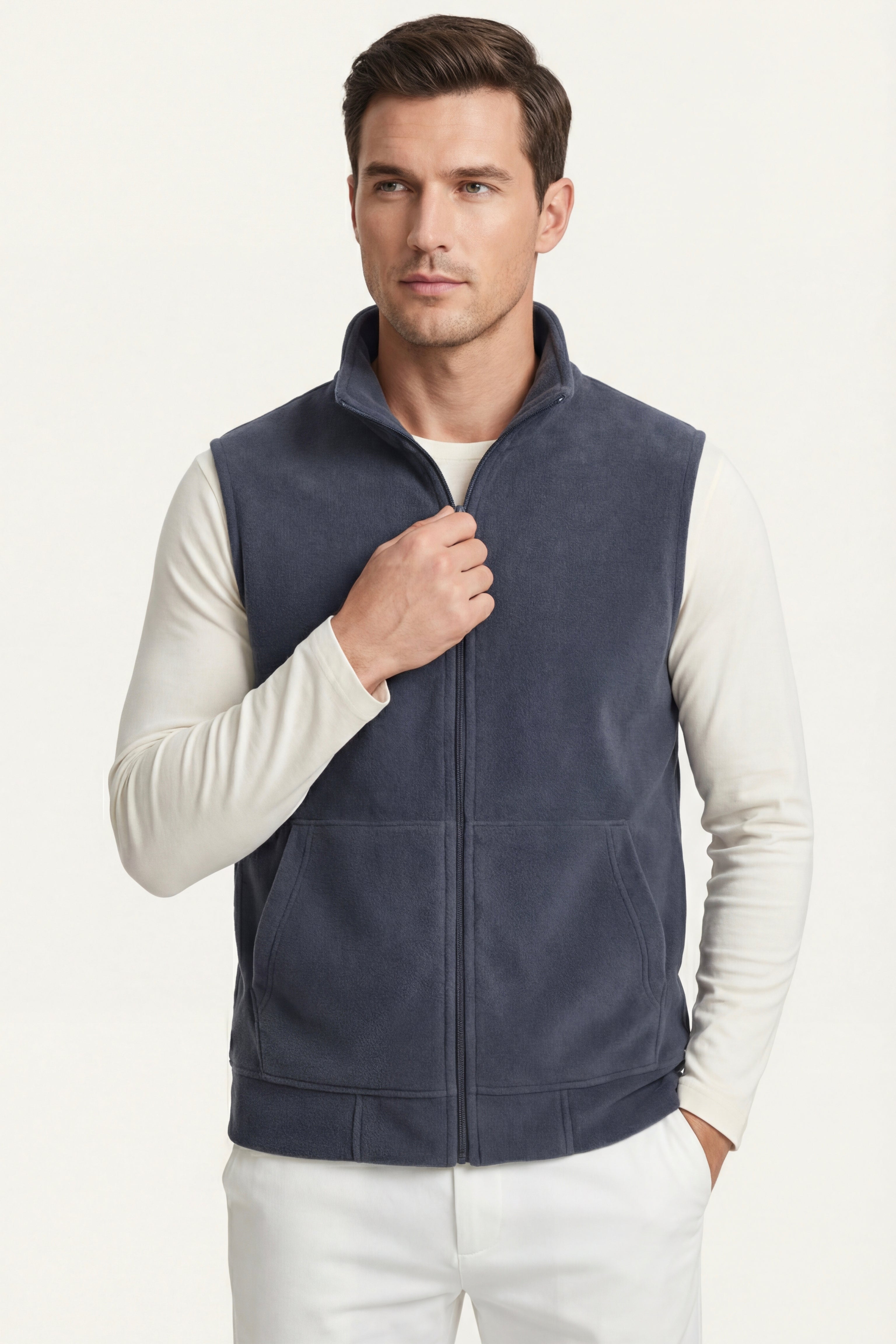 Gilet Bormio in pile con zip Blu Grigio