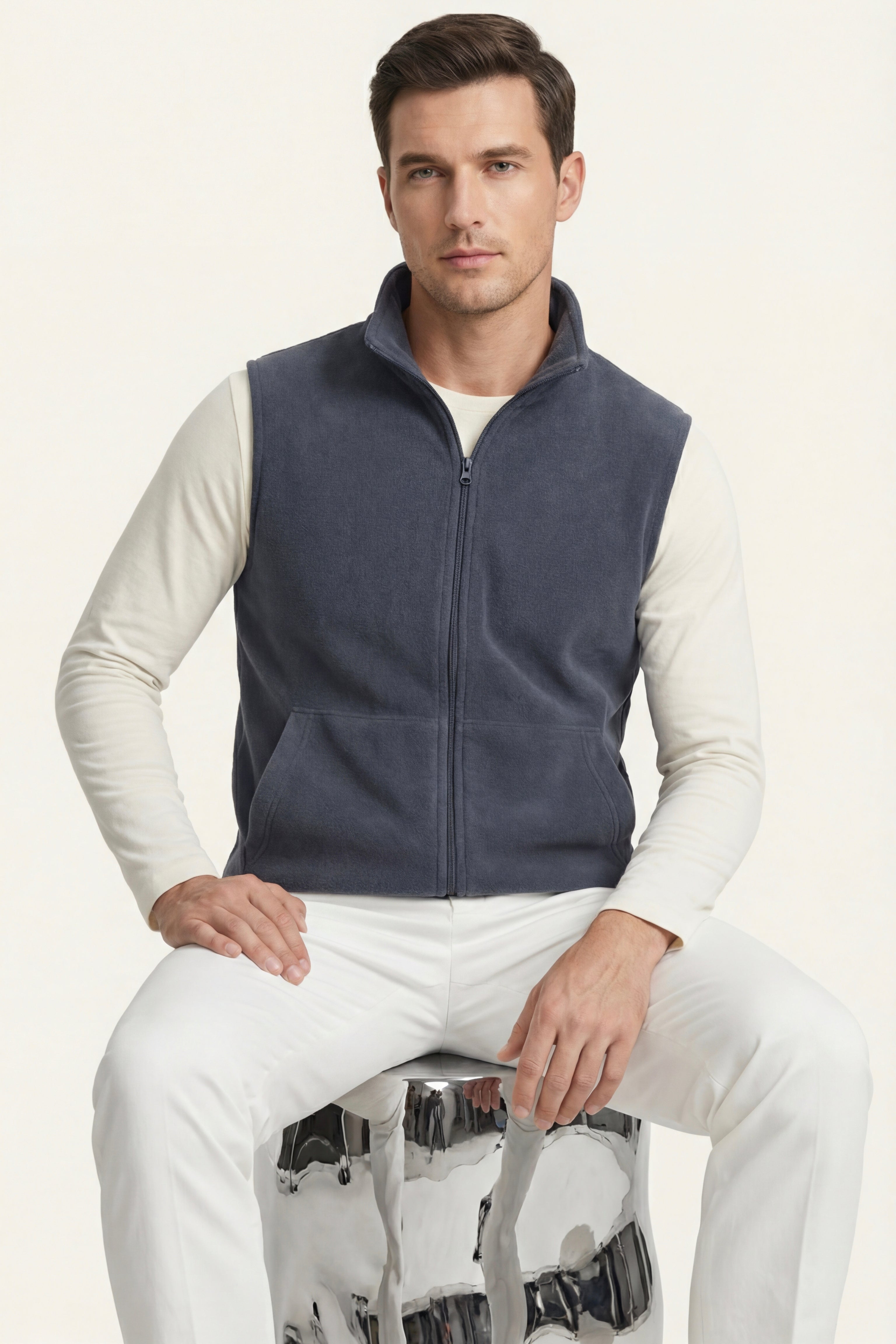 Gilet Bormio in pile con zip Blu Grigio
