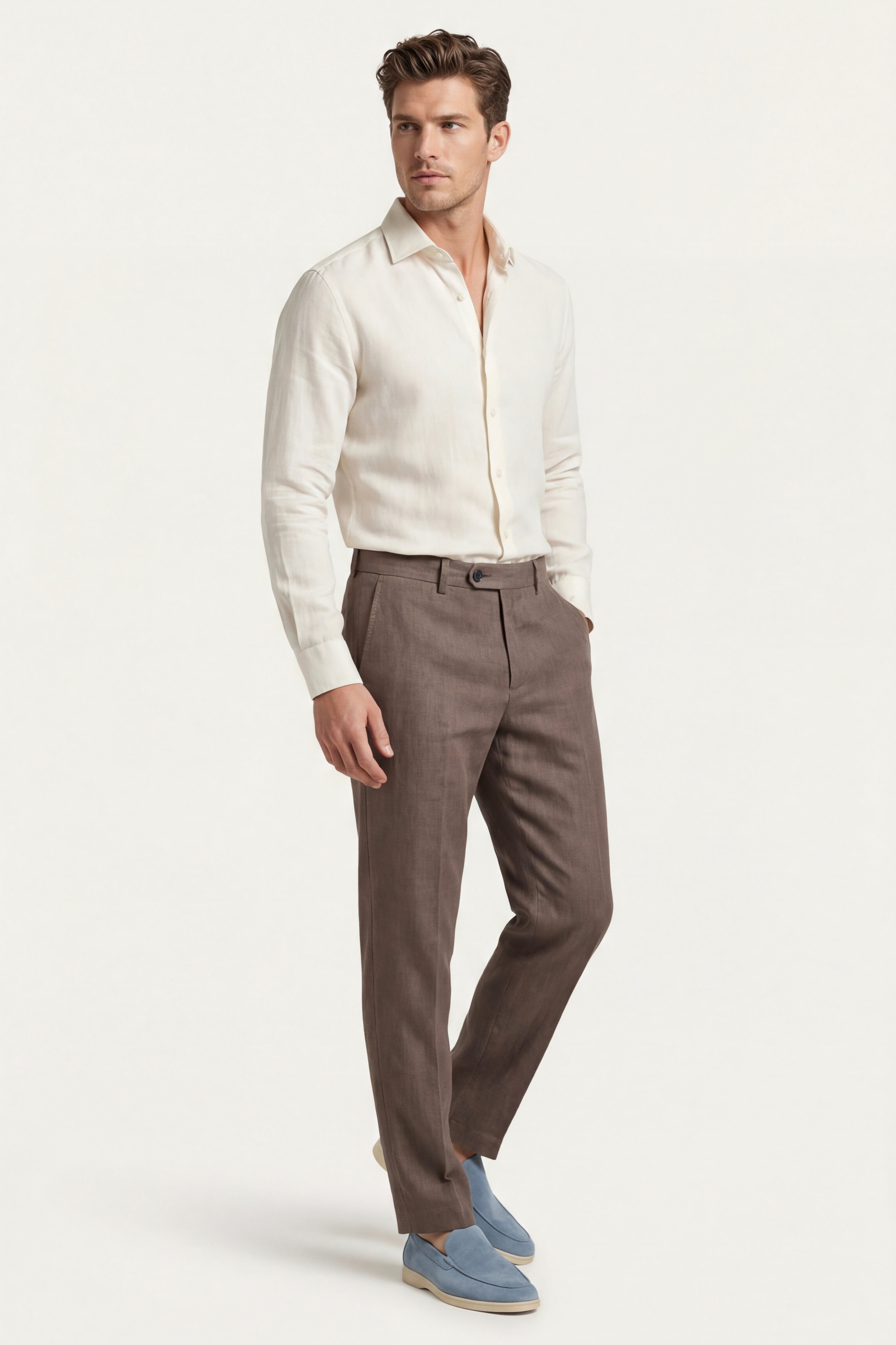 Pantaloni dritti in lino Cortona color tortora
