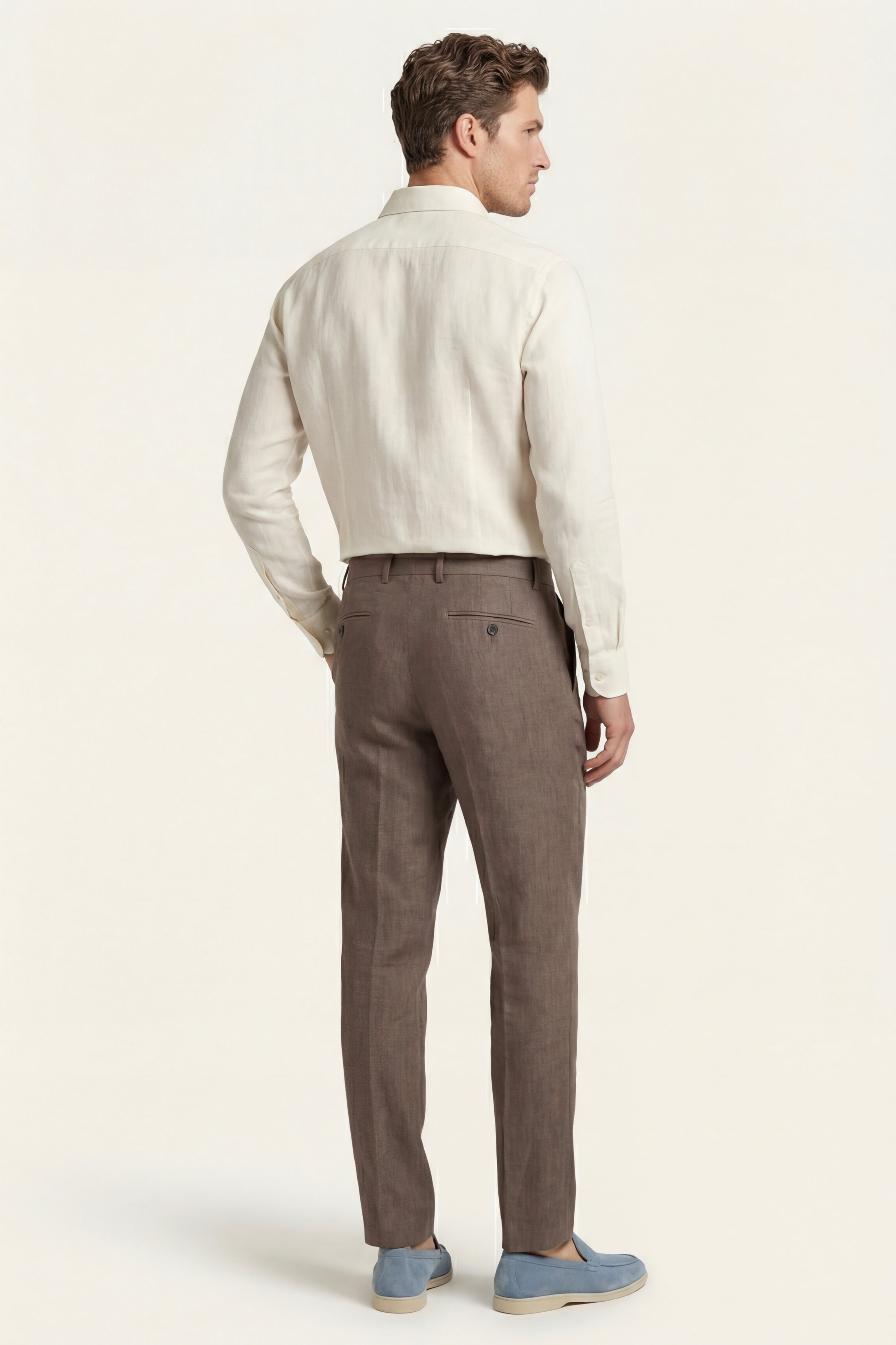 Pantaloni dritti in lino Cortona color tortora
