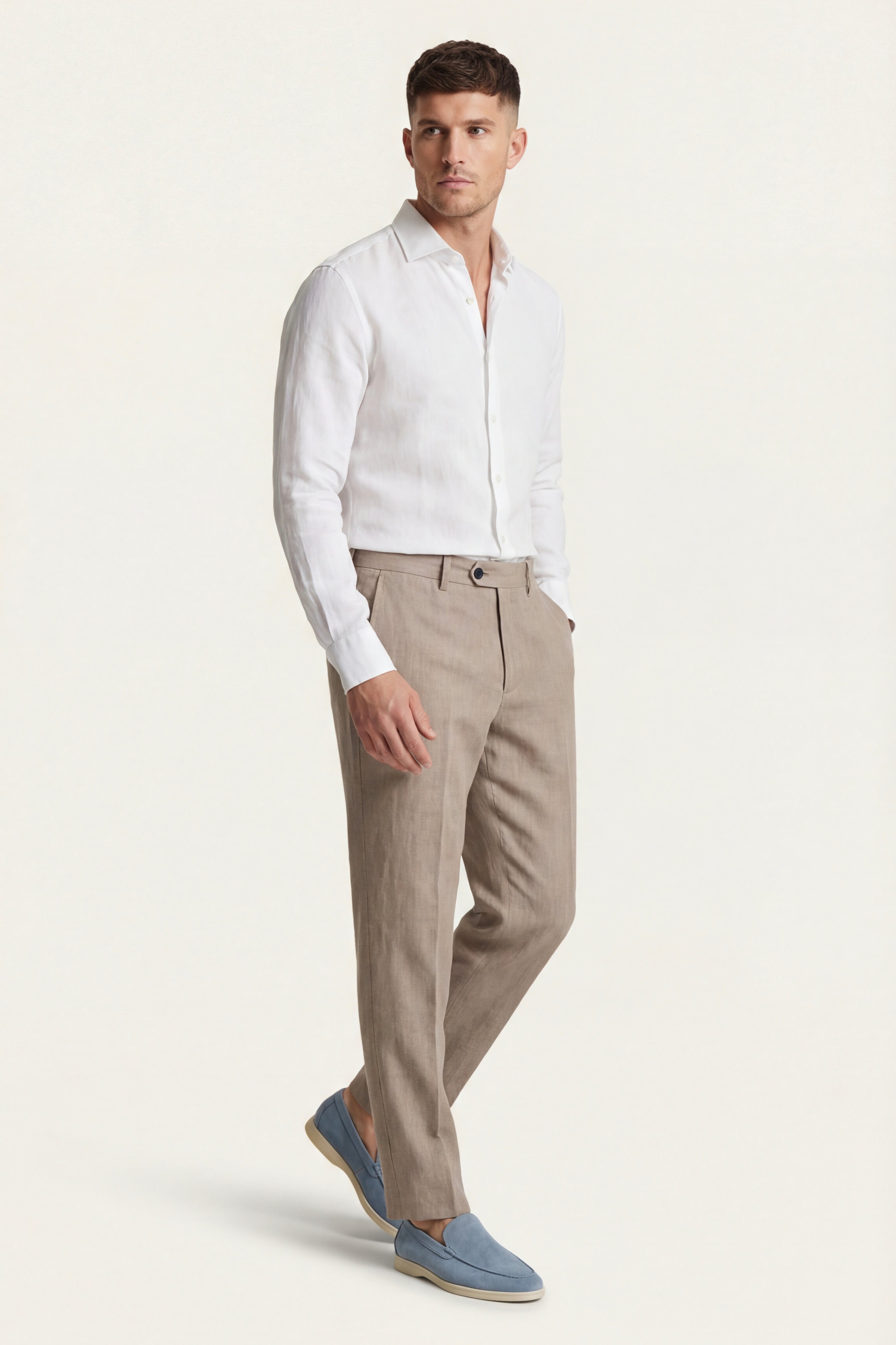 Pantaloni dritti in lino Cortona color sabbia
