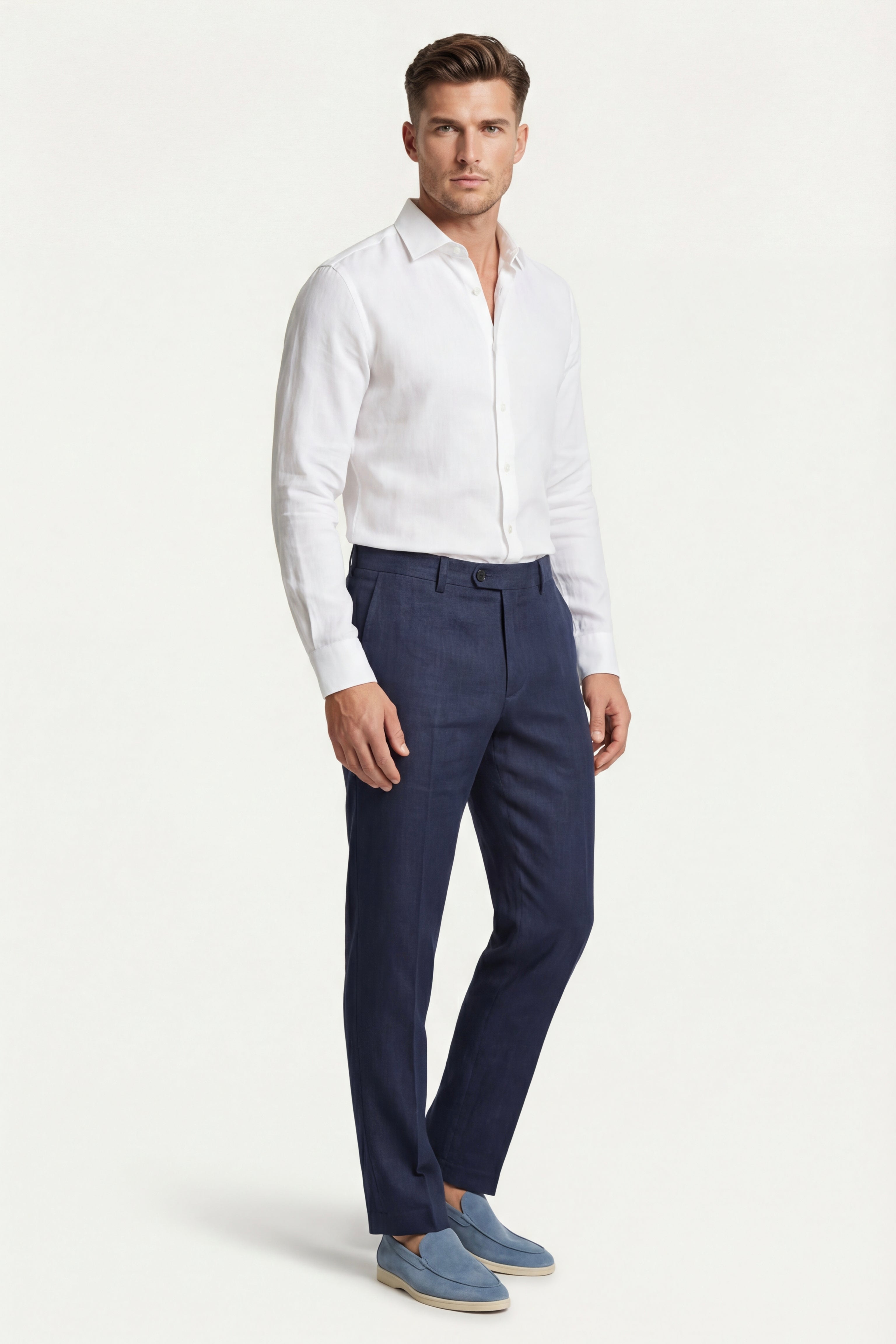 Pantaloni dritti di lino Cortona blu navy