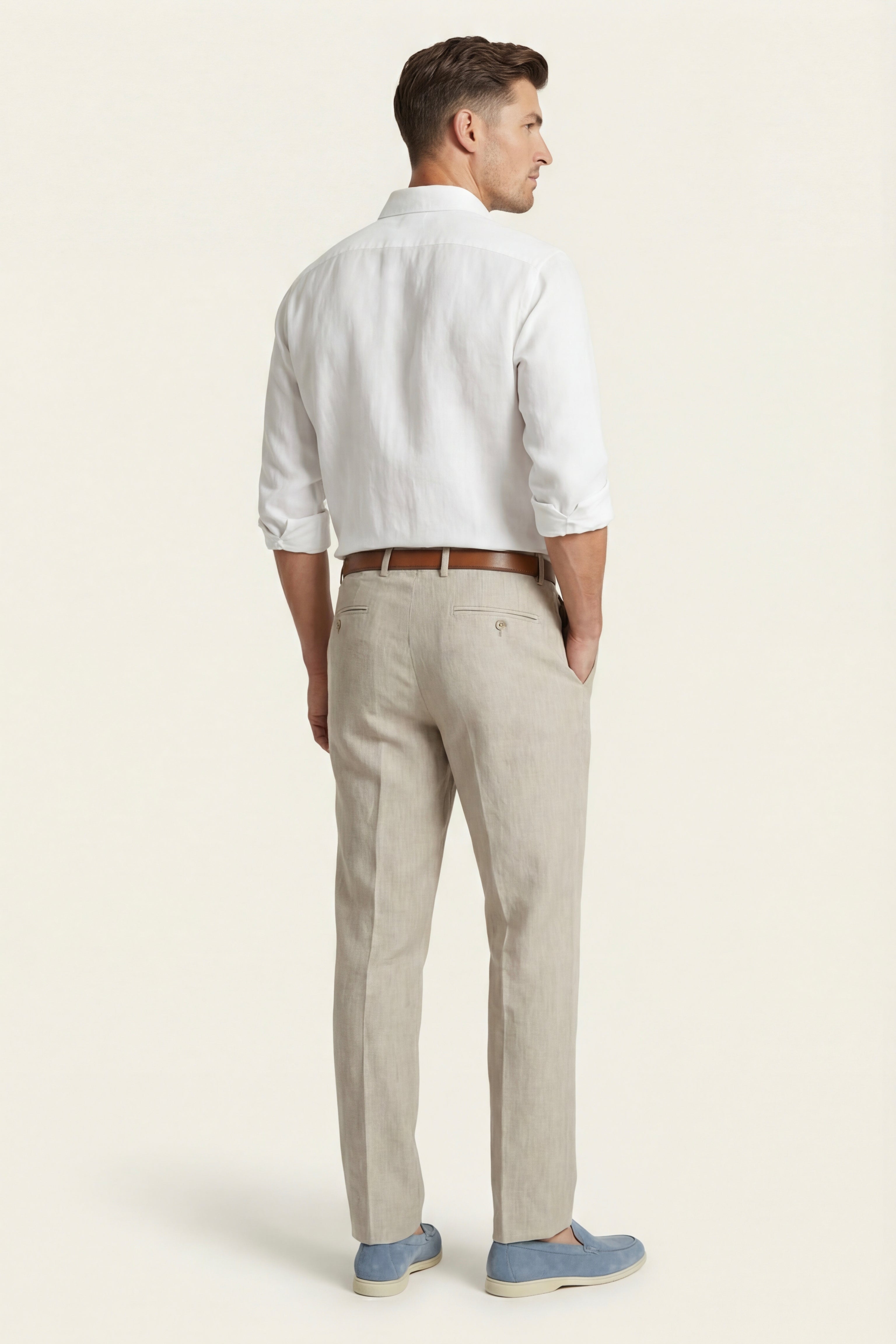 Cortona Lino Pantaloni Dritti Beige Chiaro