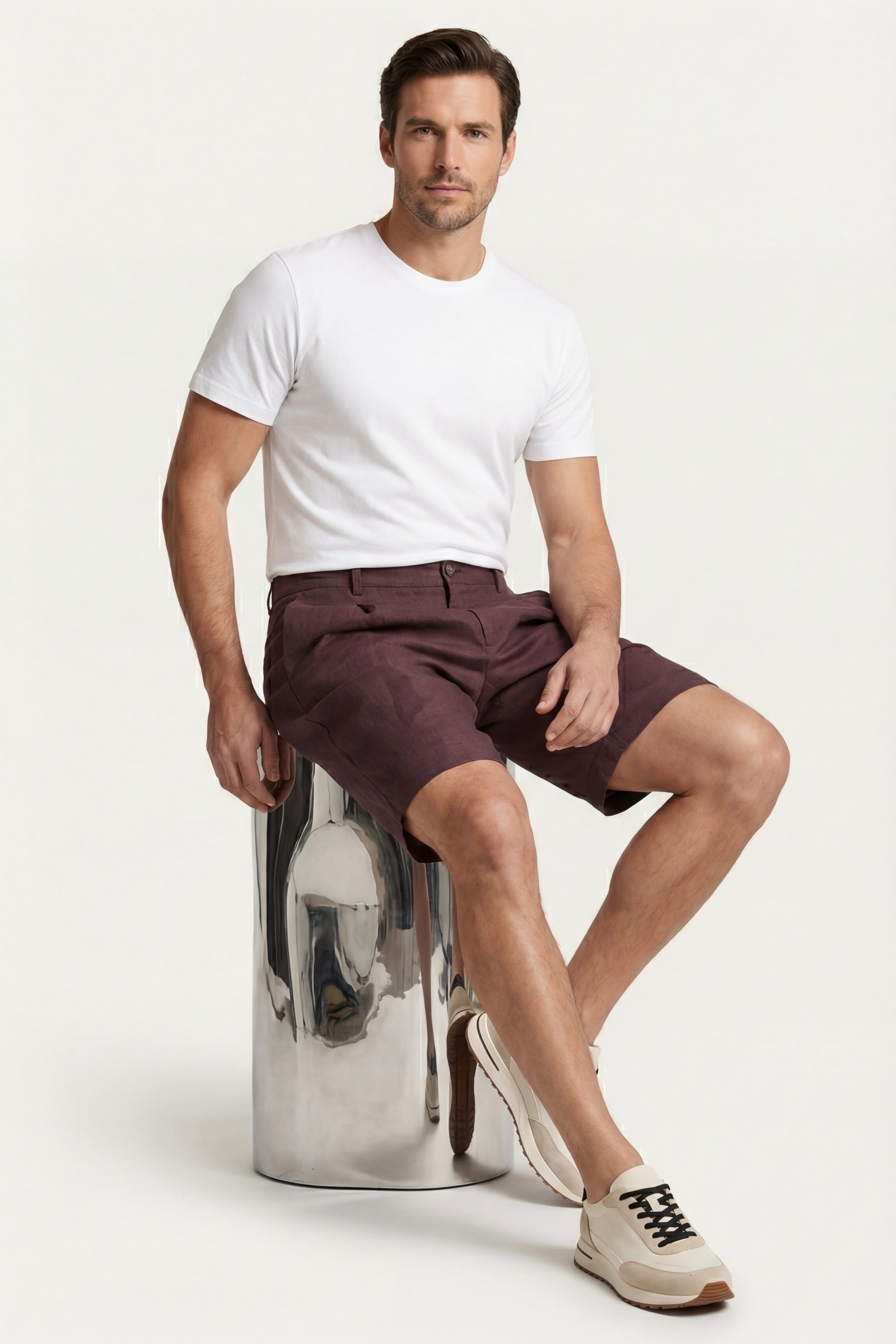 Orvieto Shorts Plissettati in Lino Rosso Vino