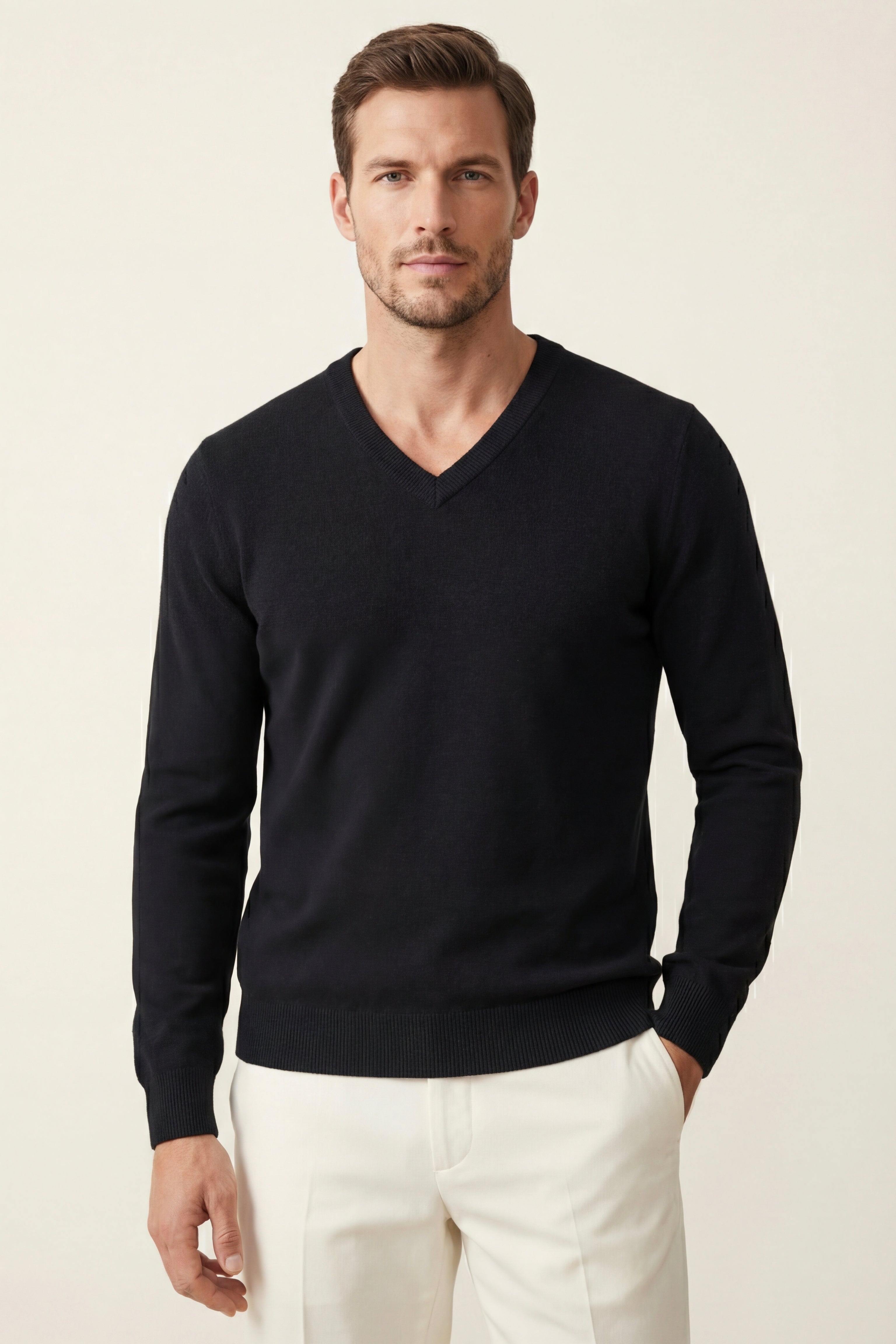 Maglione in maglia a V Merano nero