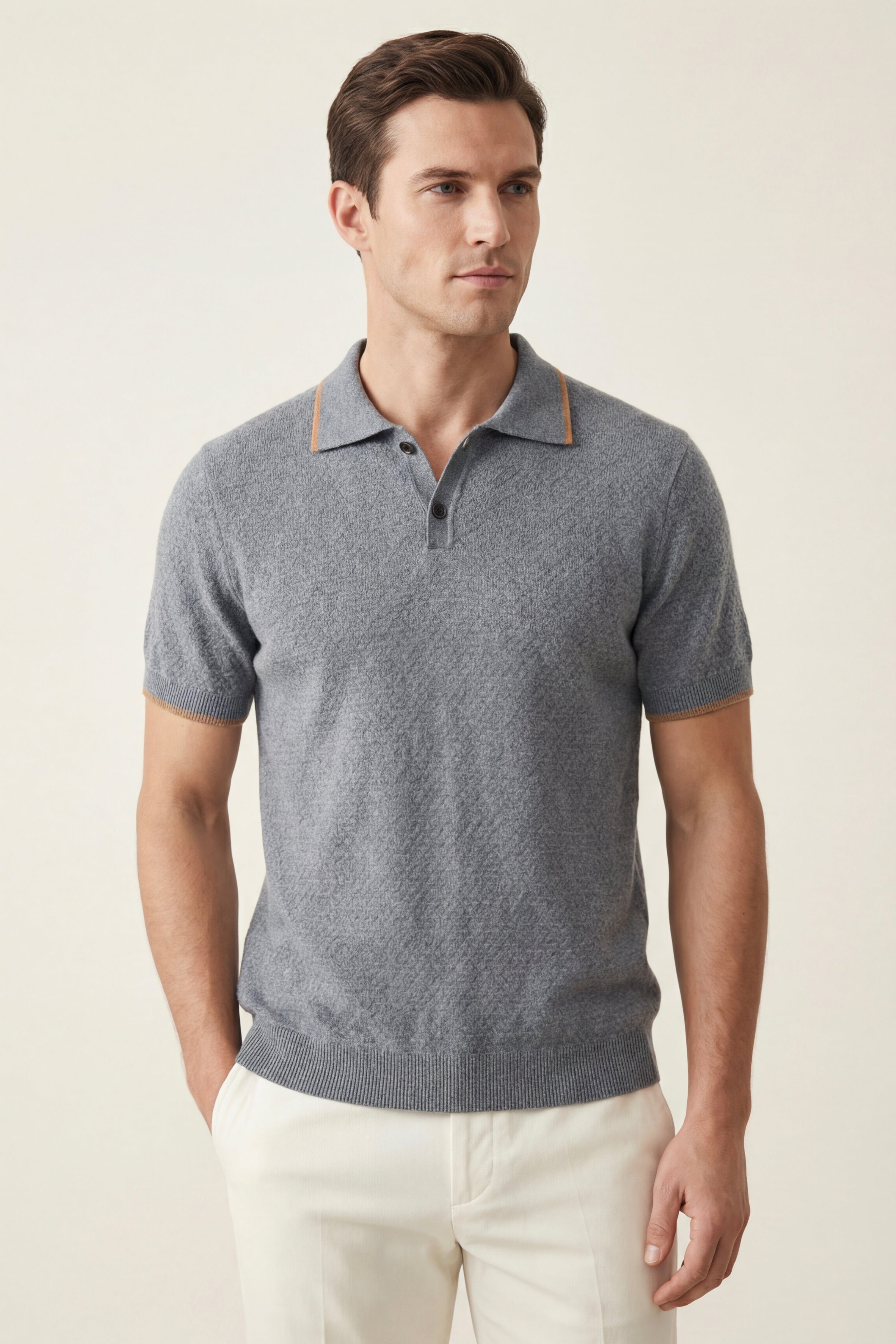 Prato Polo in maglia cashmere blu cenere