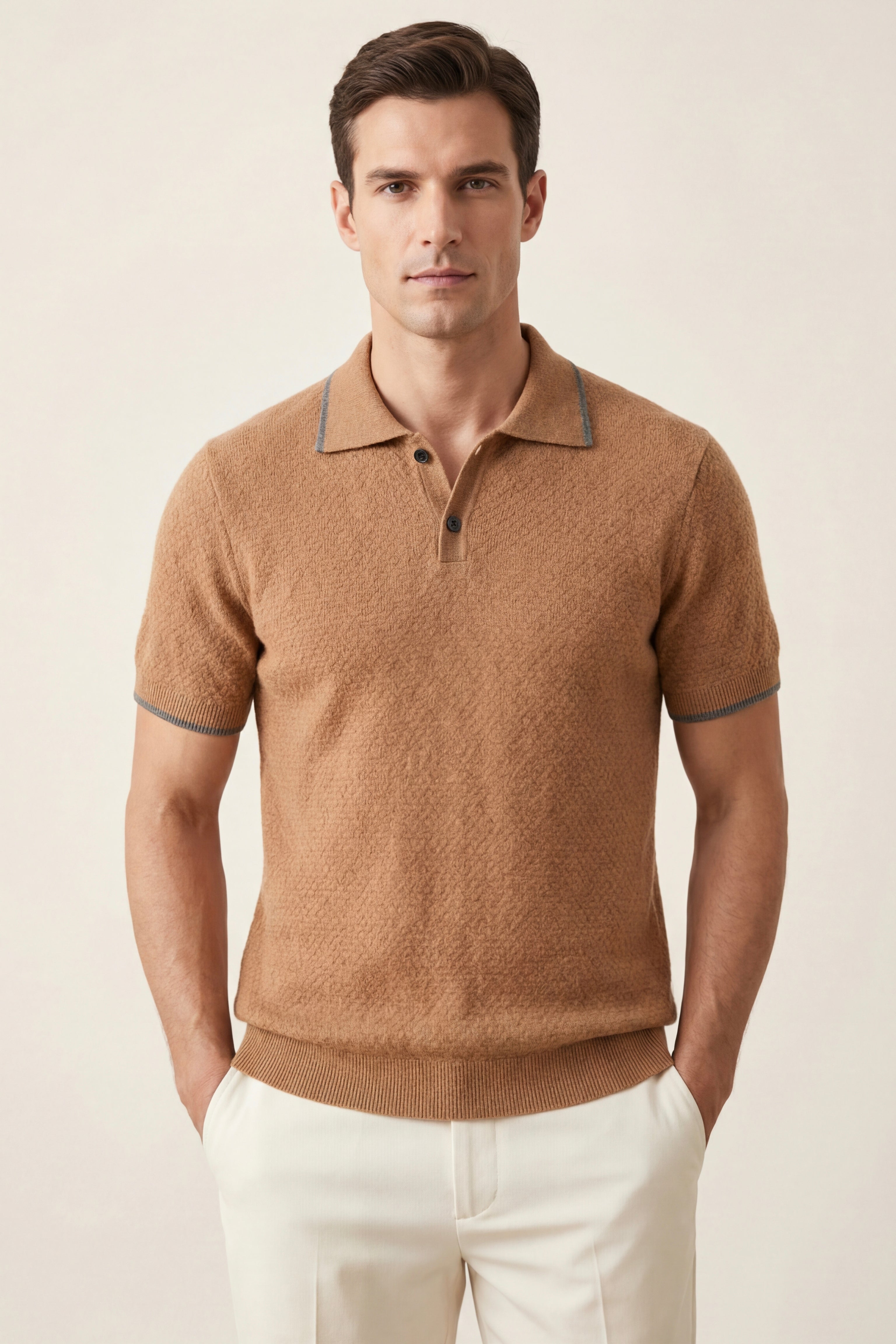 Polo in maglia di cashmere Prato color cachi