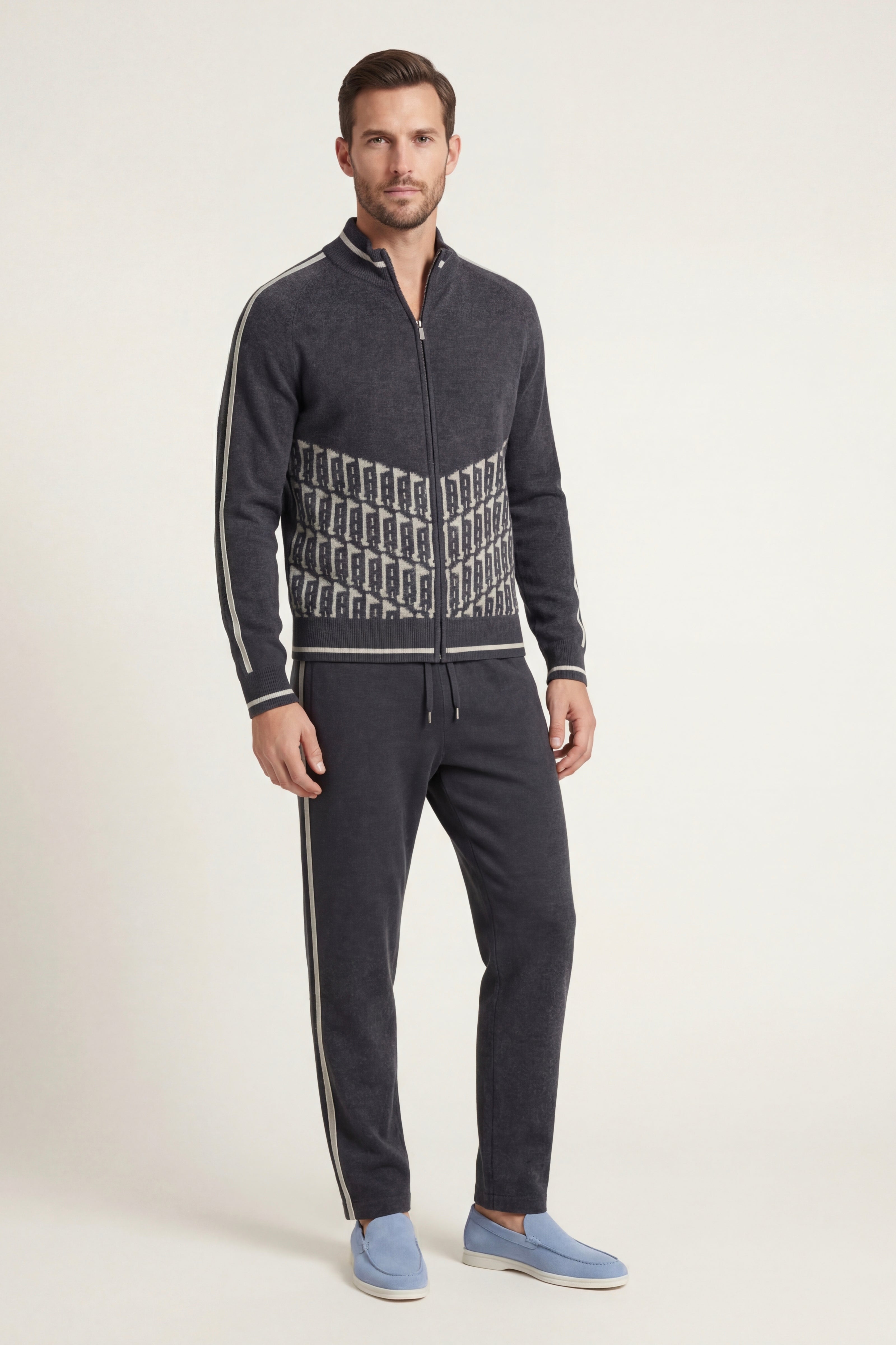 Enzo Cashmere Full-Zip Set Dark Grey