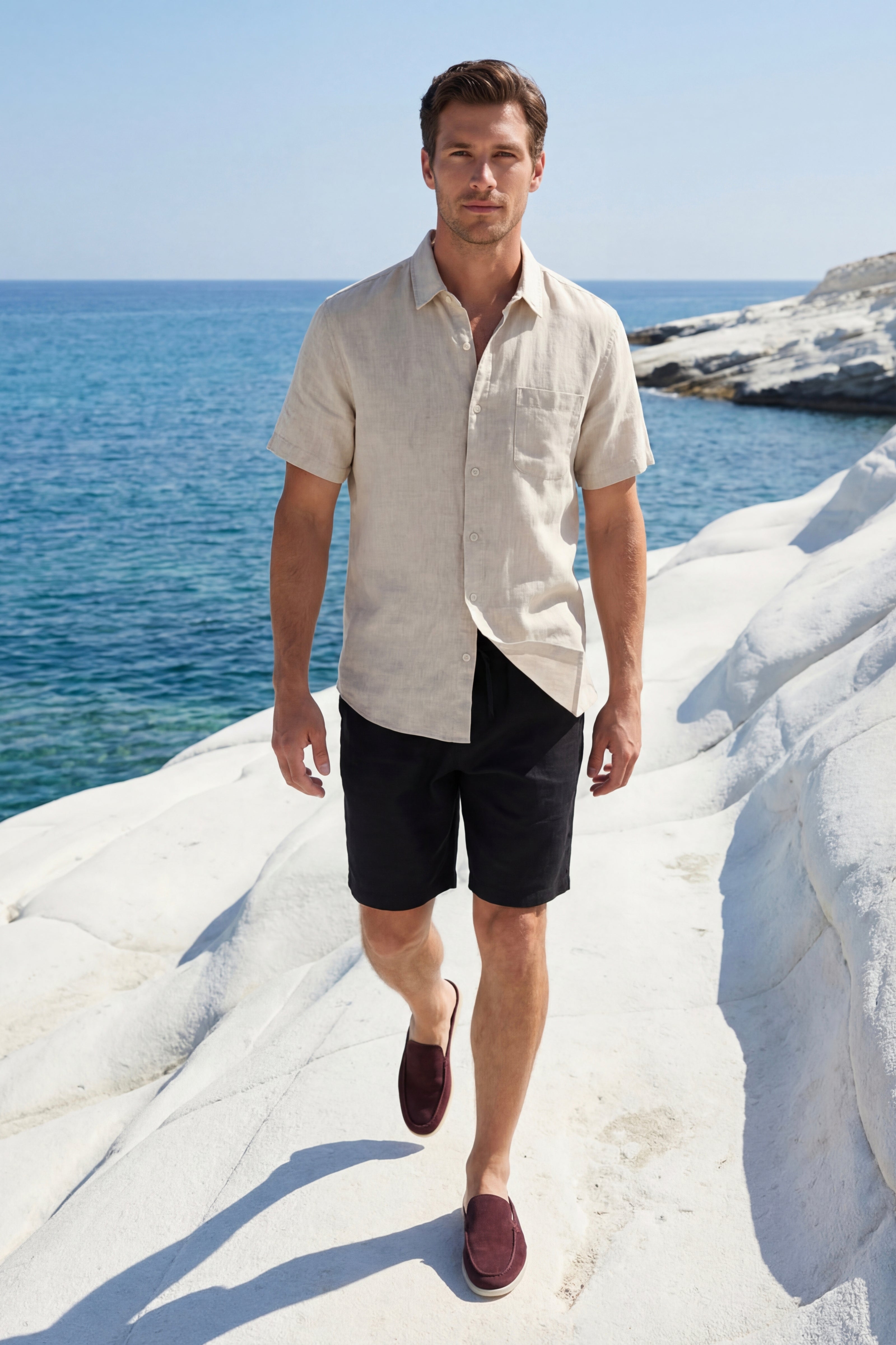 Camicia e Pantaloncini in Lino Verona Beige/Nero