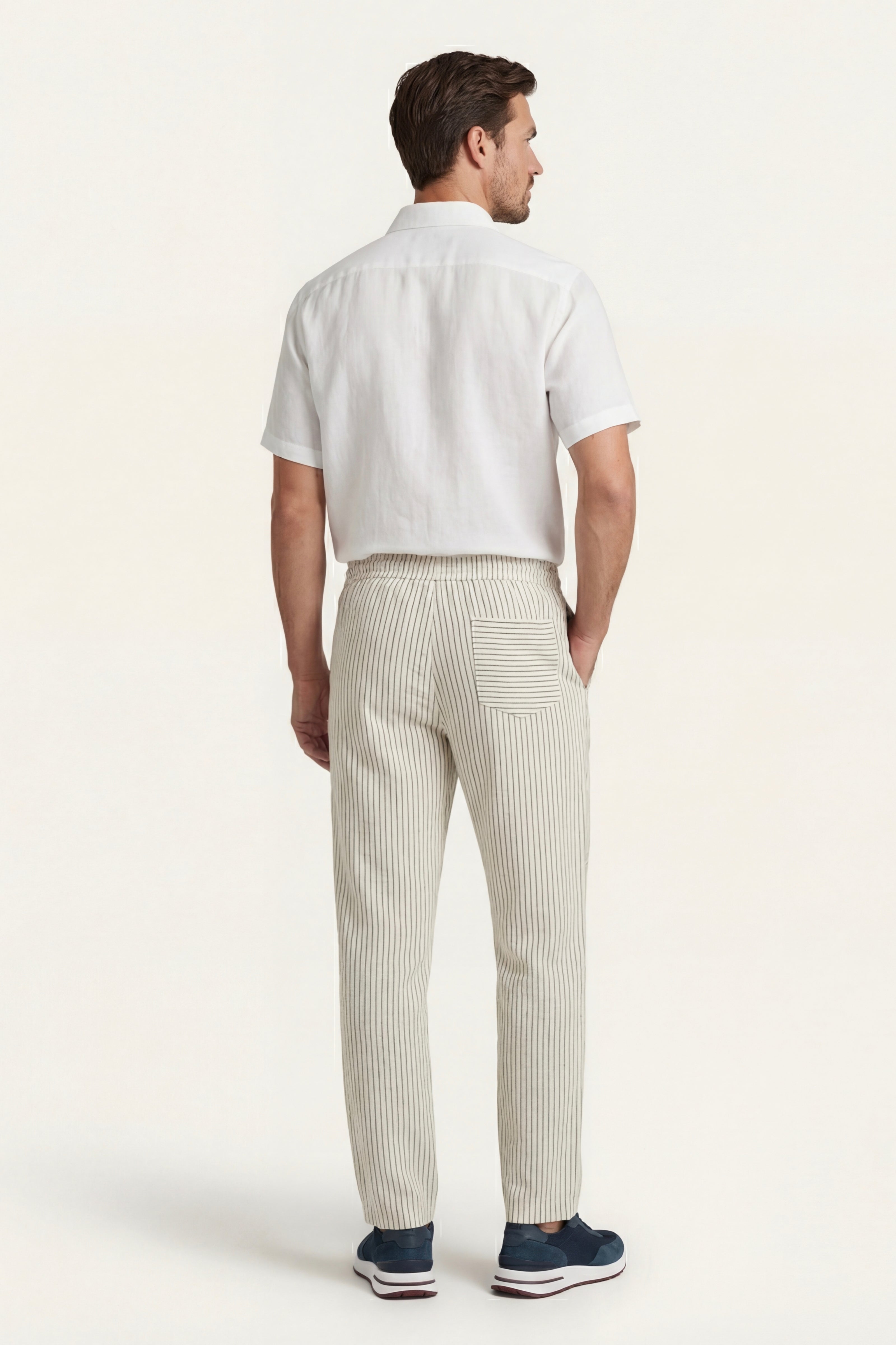 Pantaloni Siena in Lino a Righe Beige