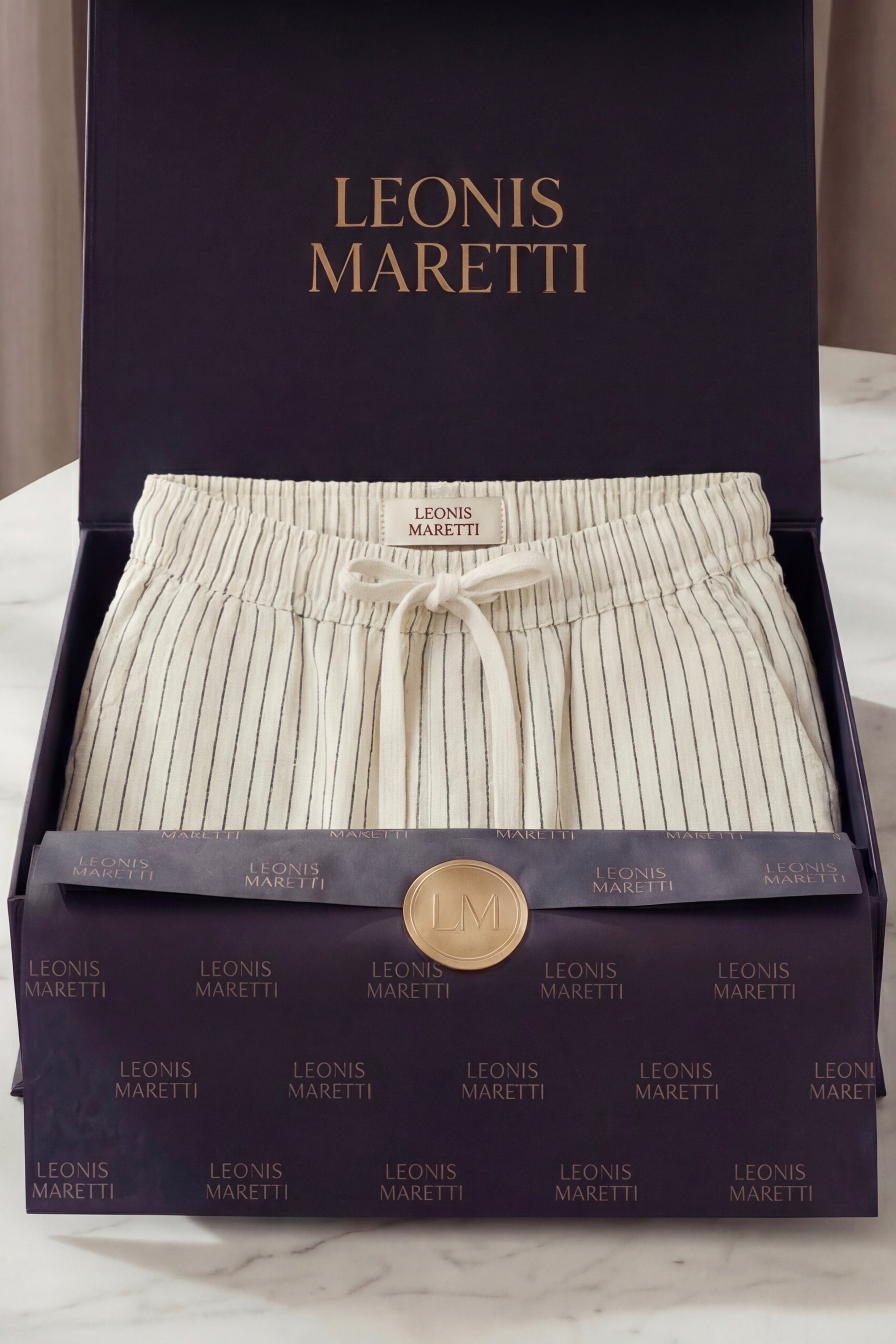 Pantaloni Siena in Lino a Righe Beige