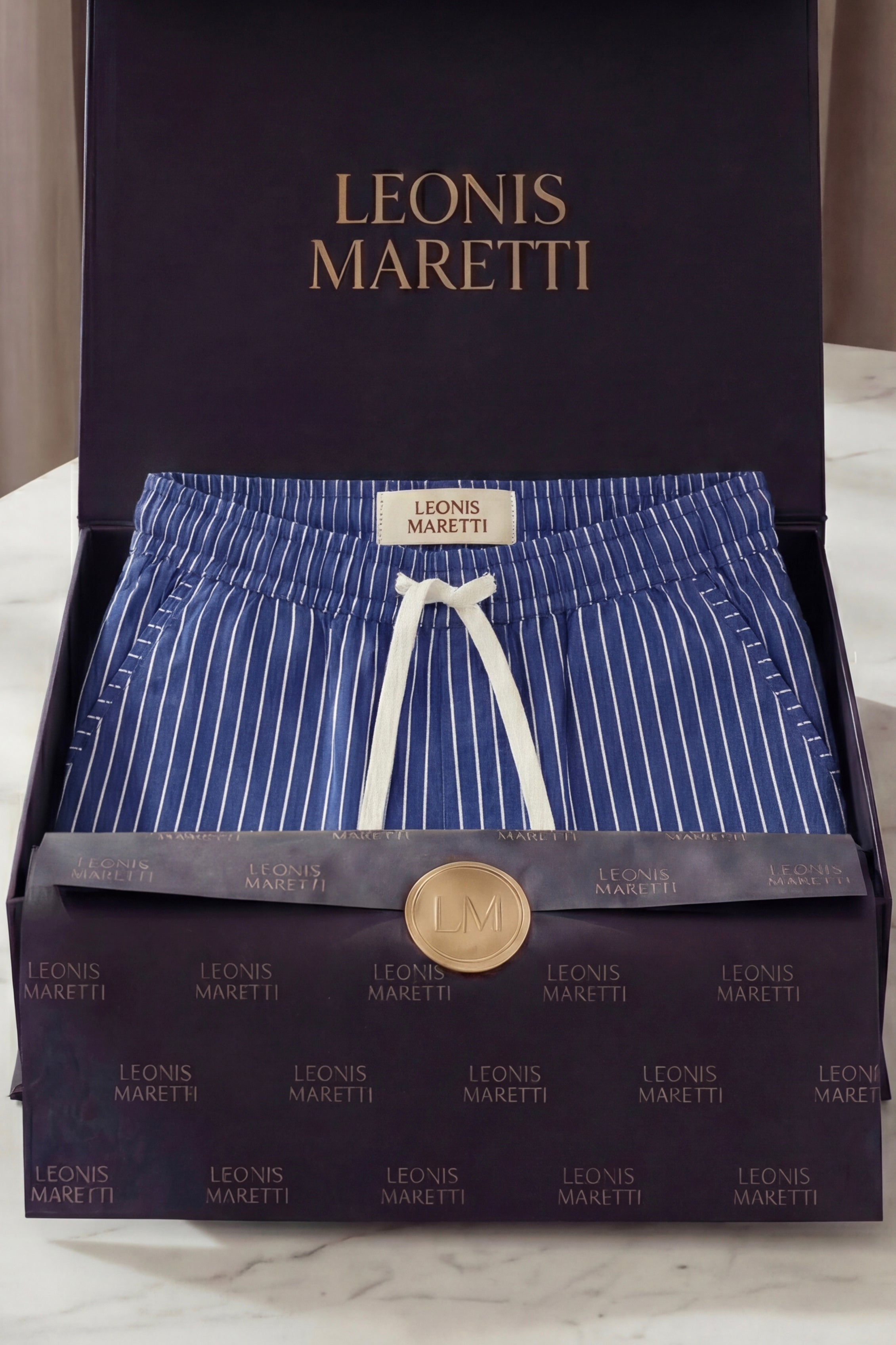 Pantaloni in lino Siena a righe blu