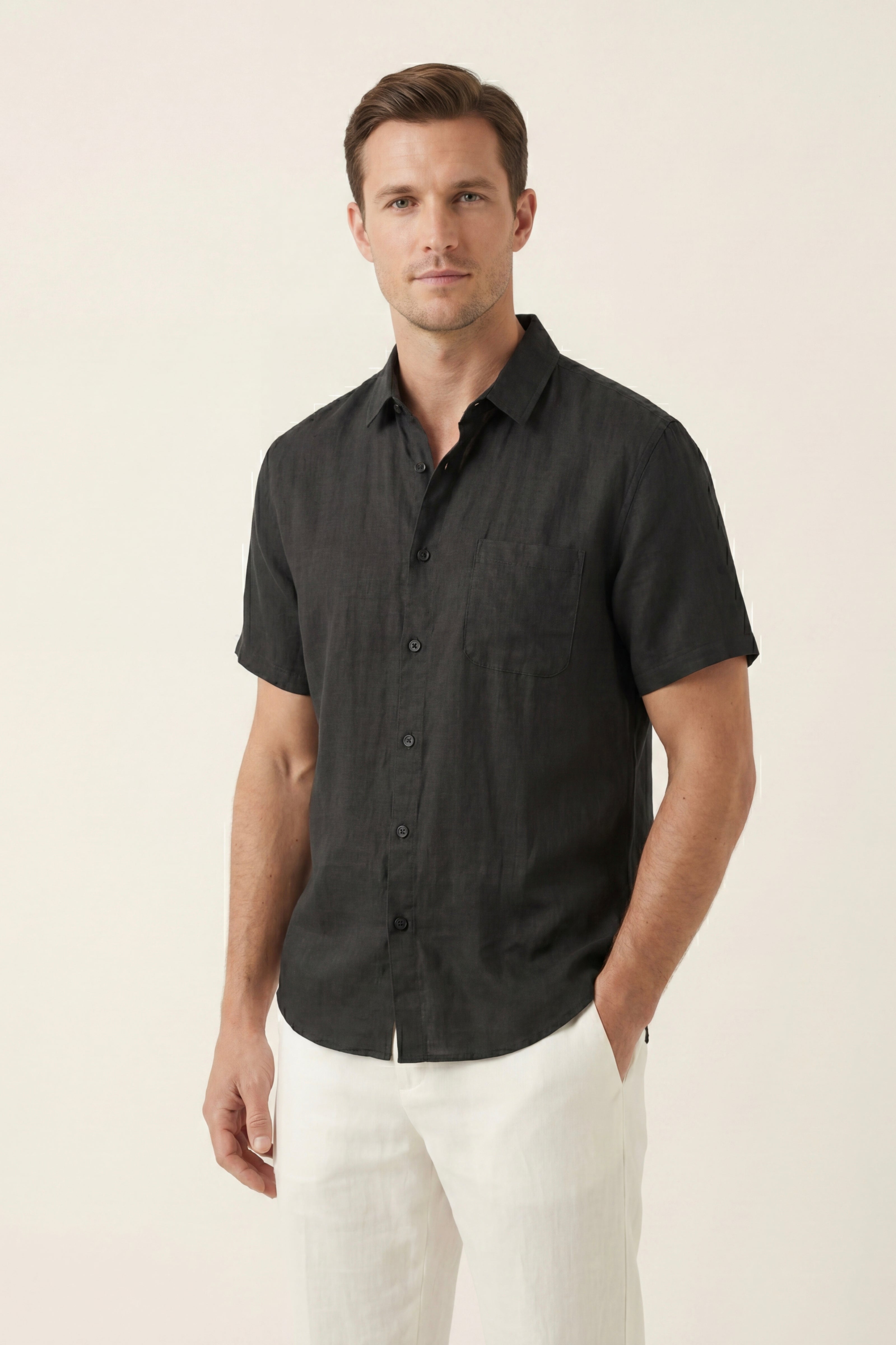 Camicia in Lino a Maniche Corte Vicenza Nera
