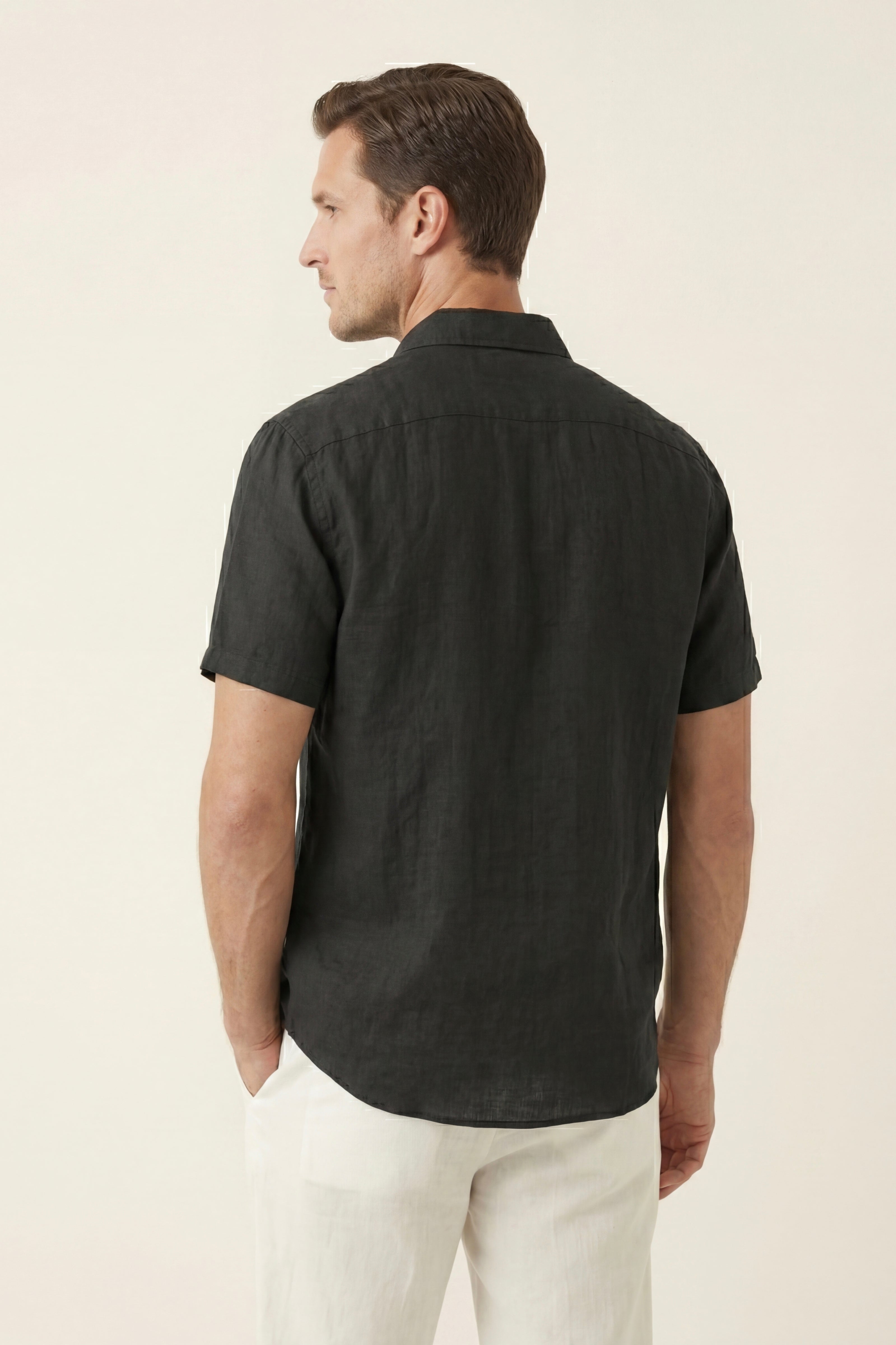 Camicia in Lino a Maniche Corte Vicenza Nera