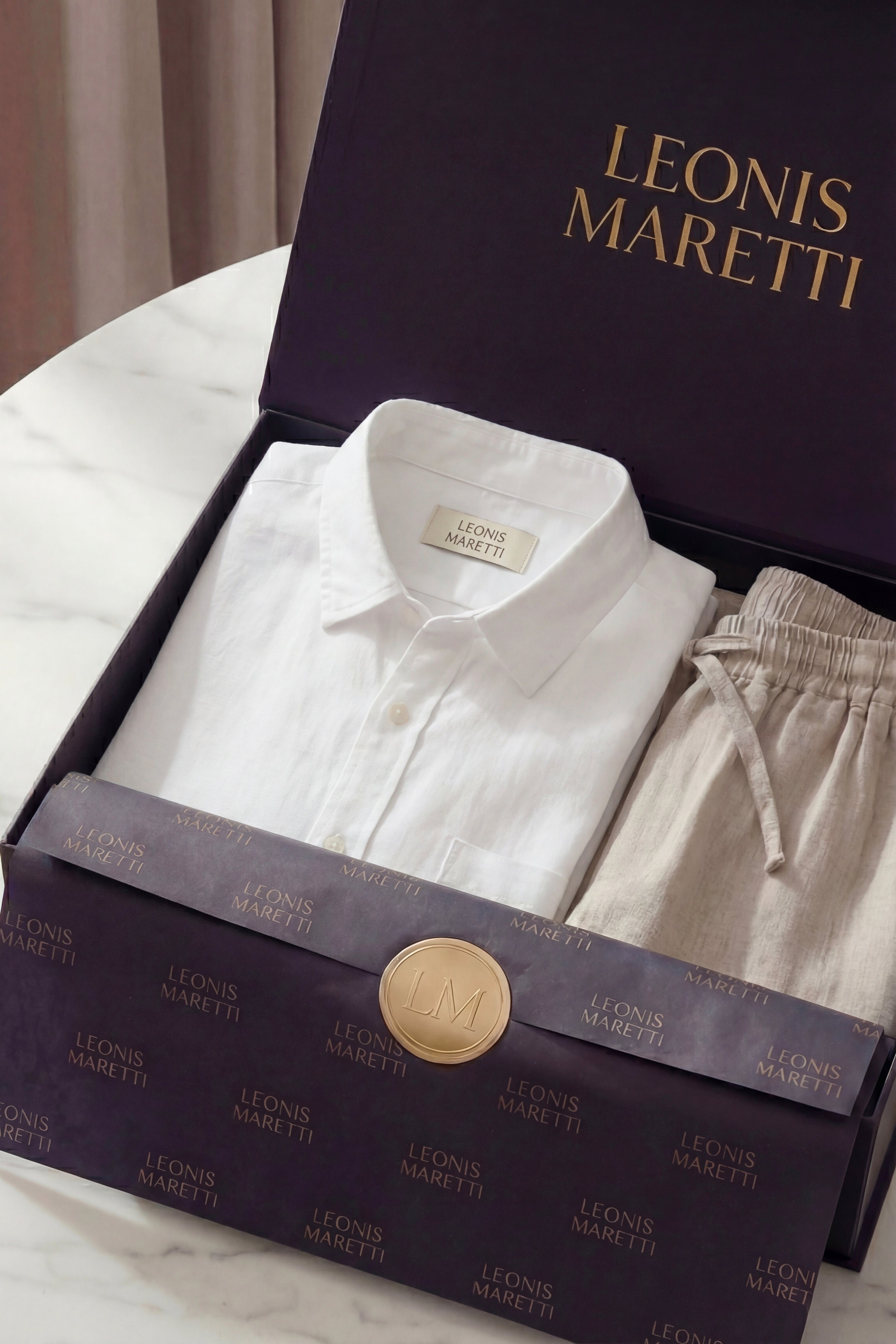 Camicia e Pantaloncini in Lino Verona Bianco/Beige