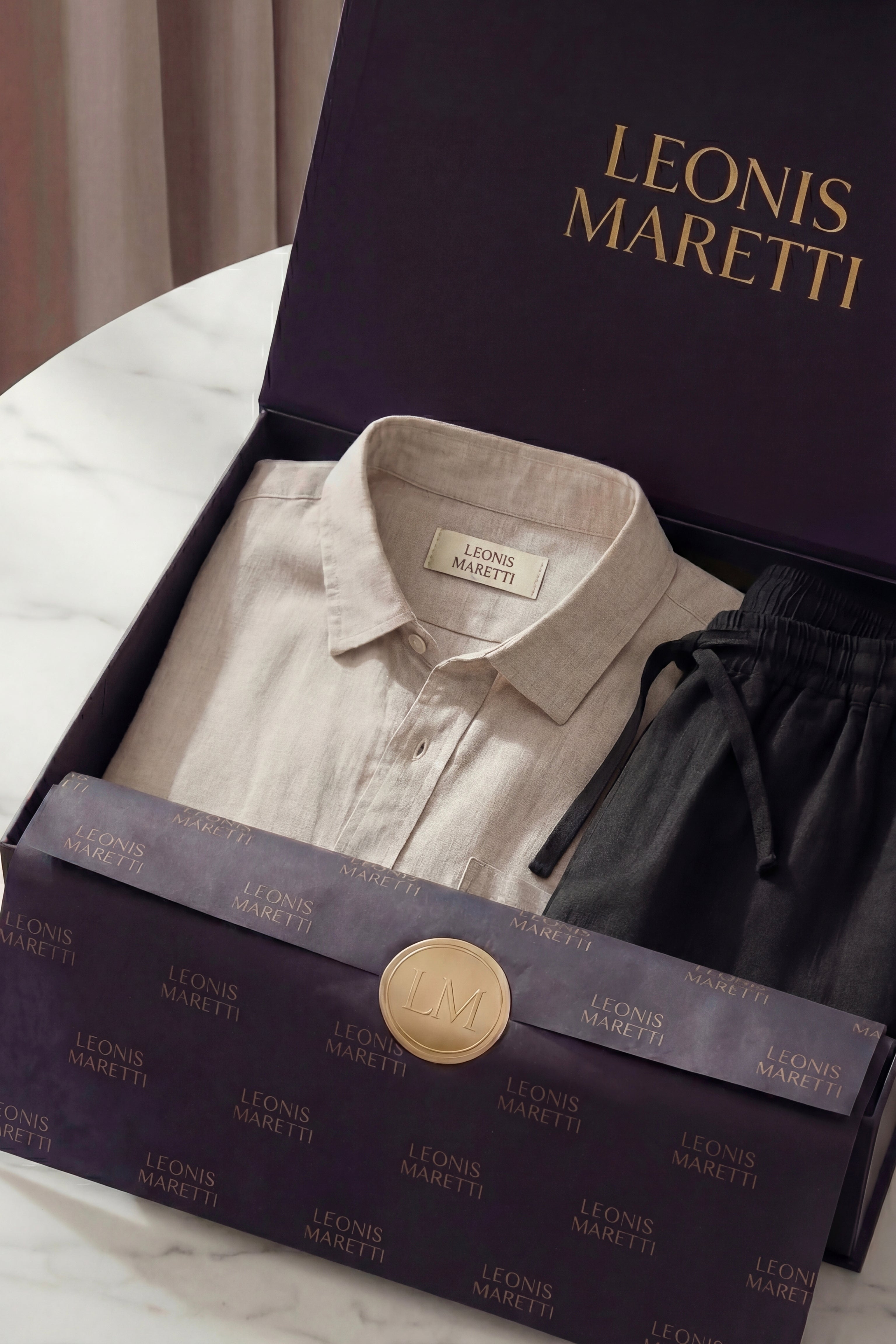 Camicia e Pantaloncini in Lino Verona Beige/Nero