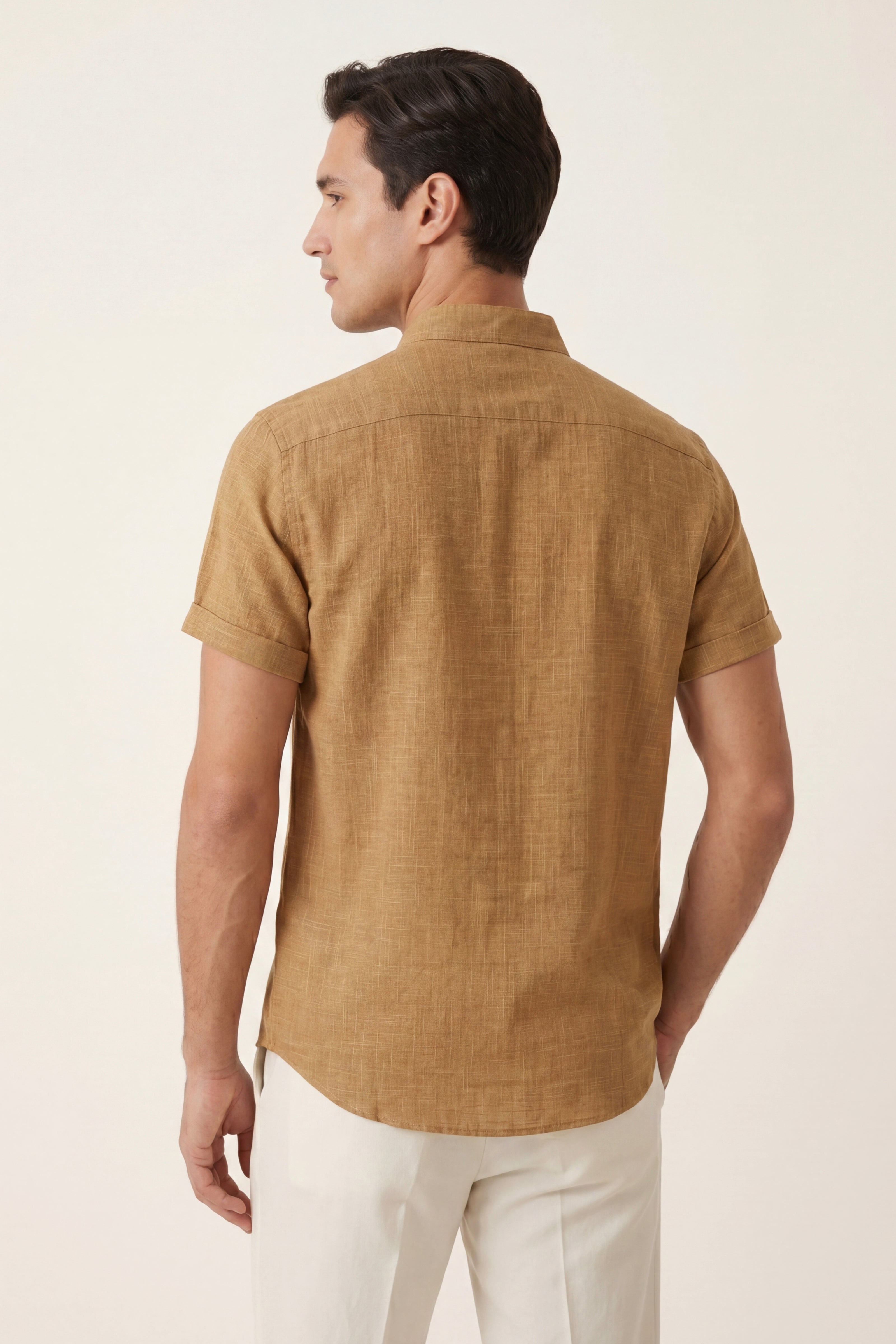 Camicia a maniche corte Treviso in lino giallo