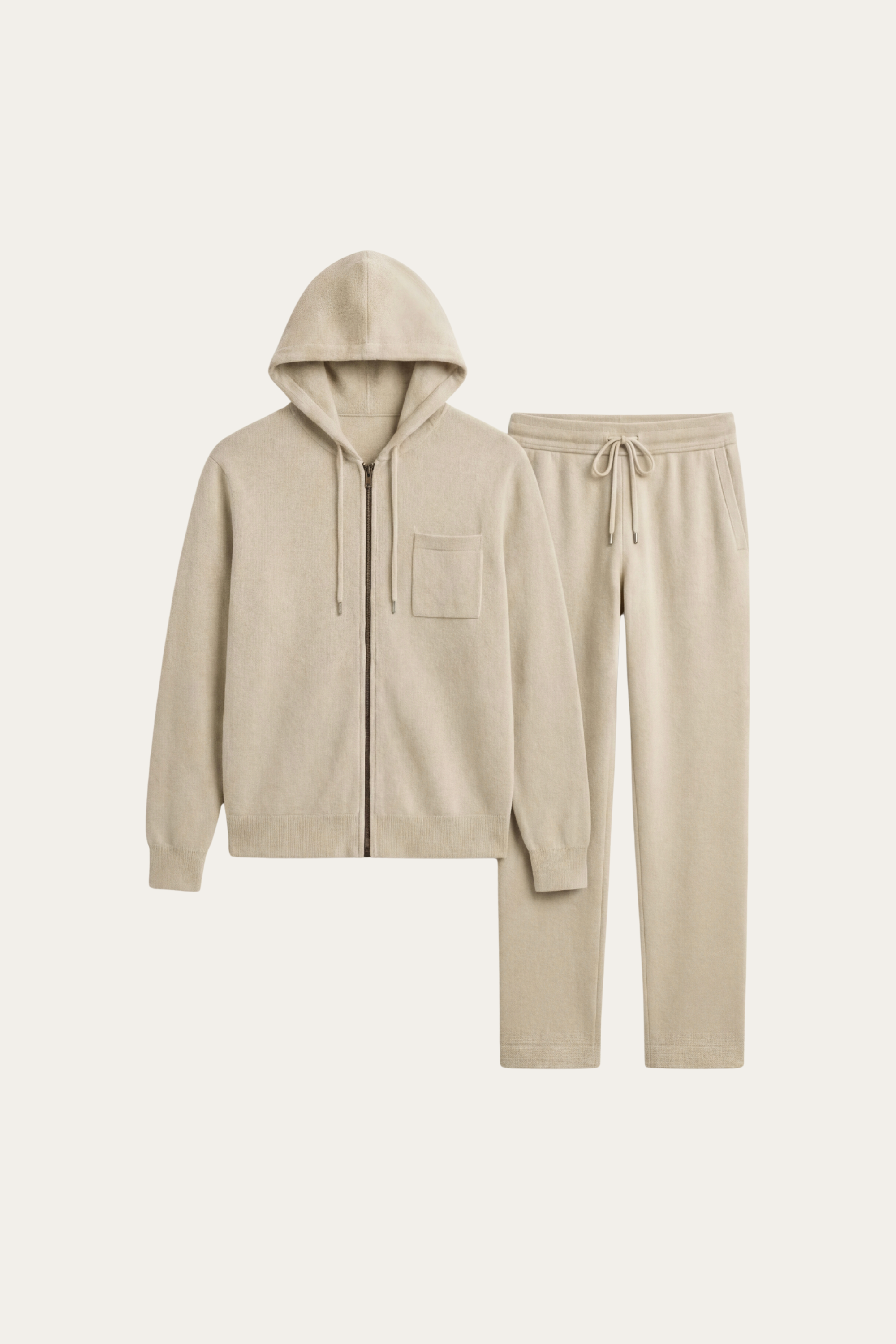 Completo Elviro Cashmere con Cappuccio e Zip Crema