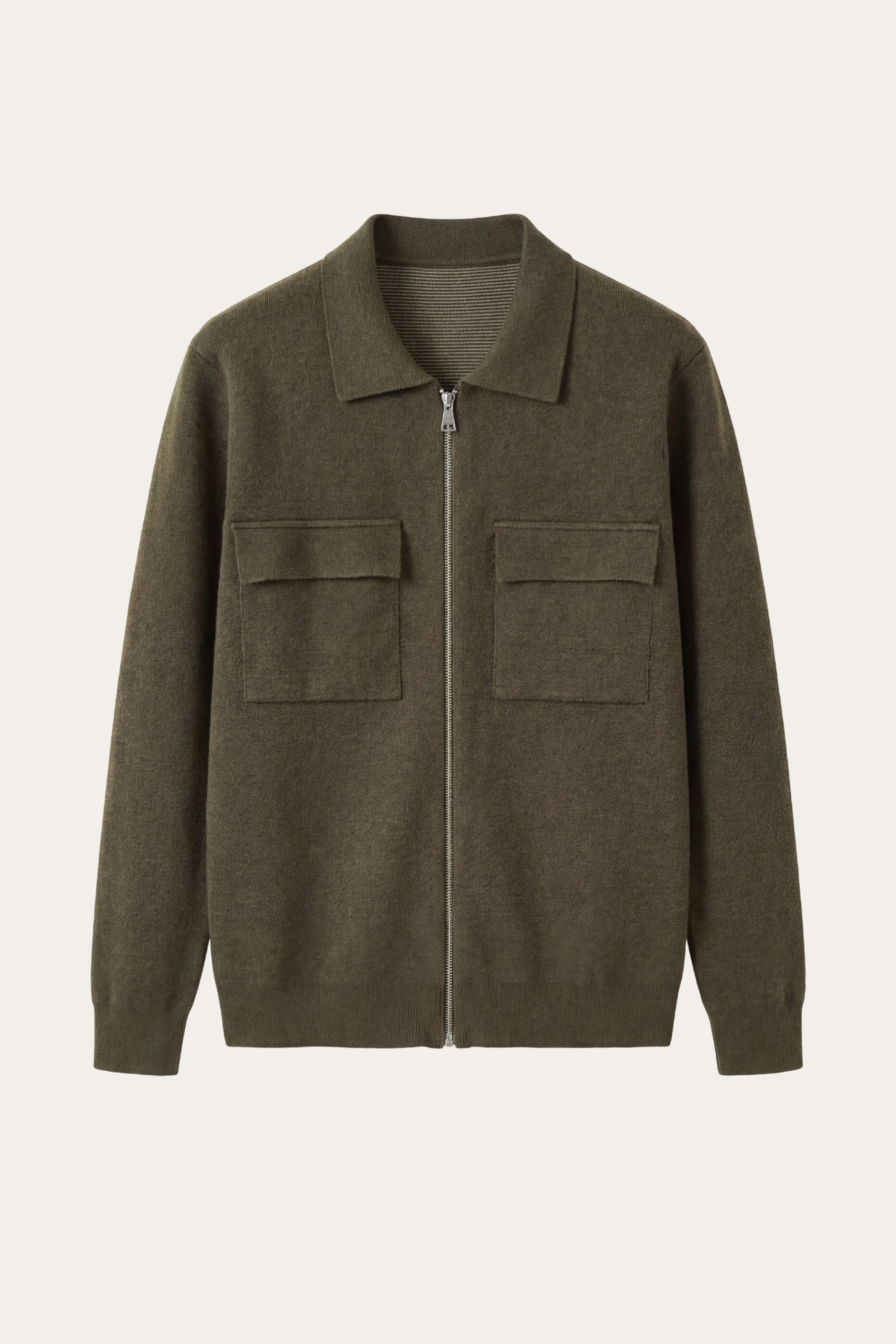 Cardigan Orvello in lana con doppia zip verde militare