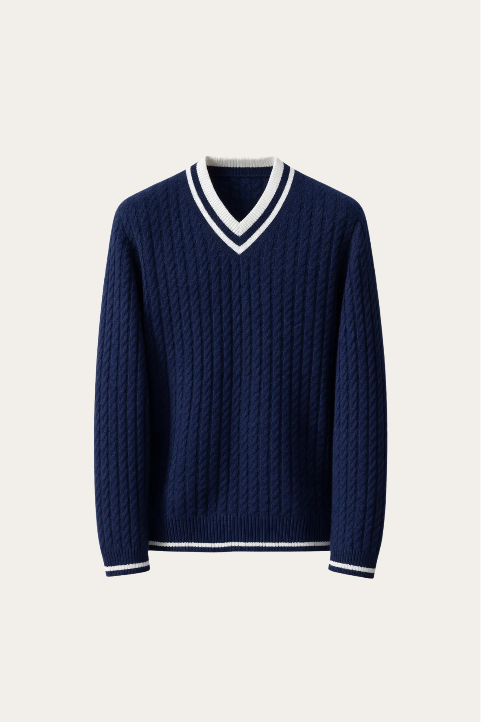 Brando Cashmere Scollo a V a trecce Blu Marino