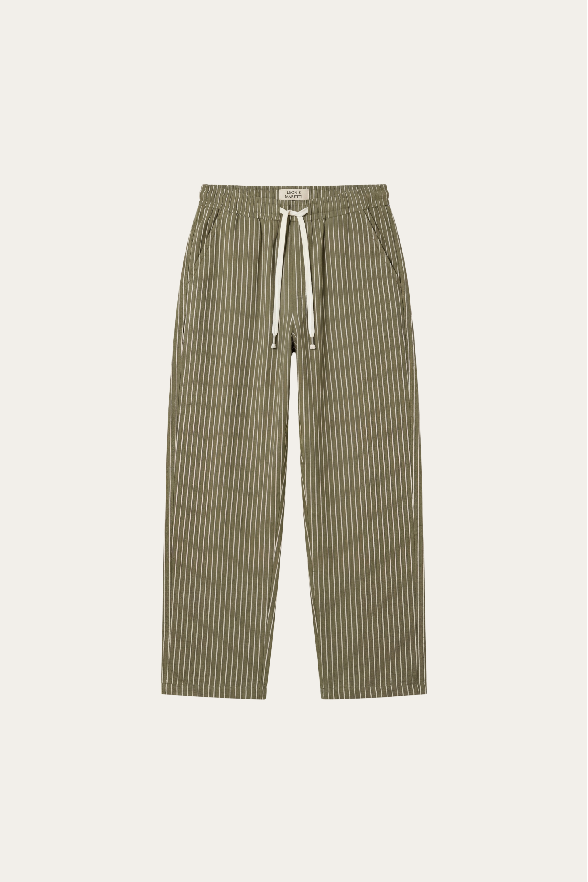 Pantaloni di lino Siena a righe oliva
