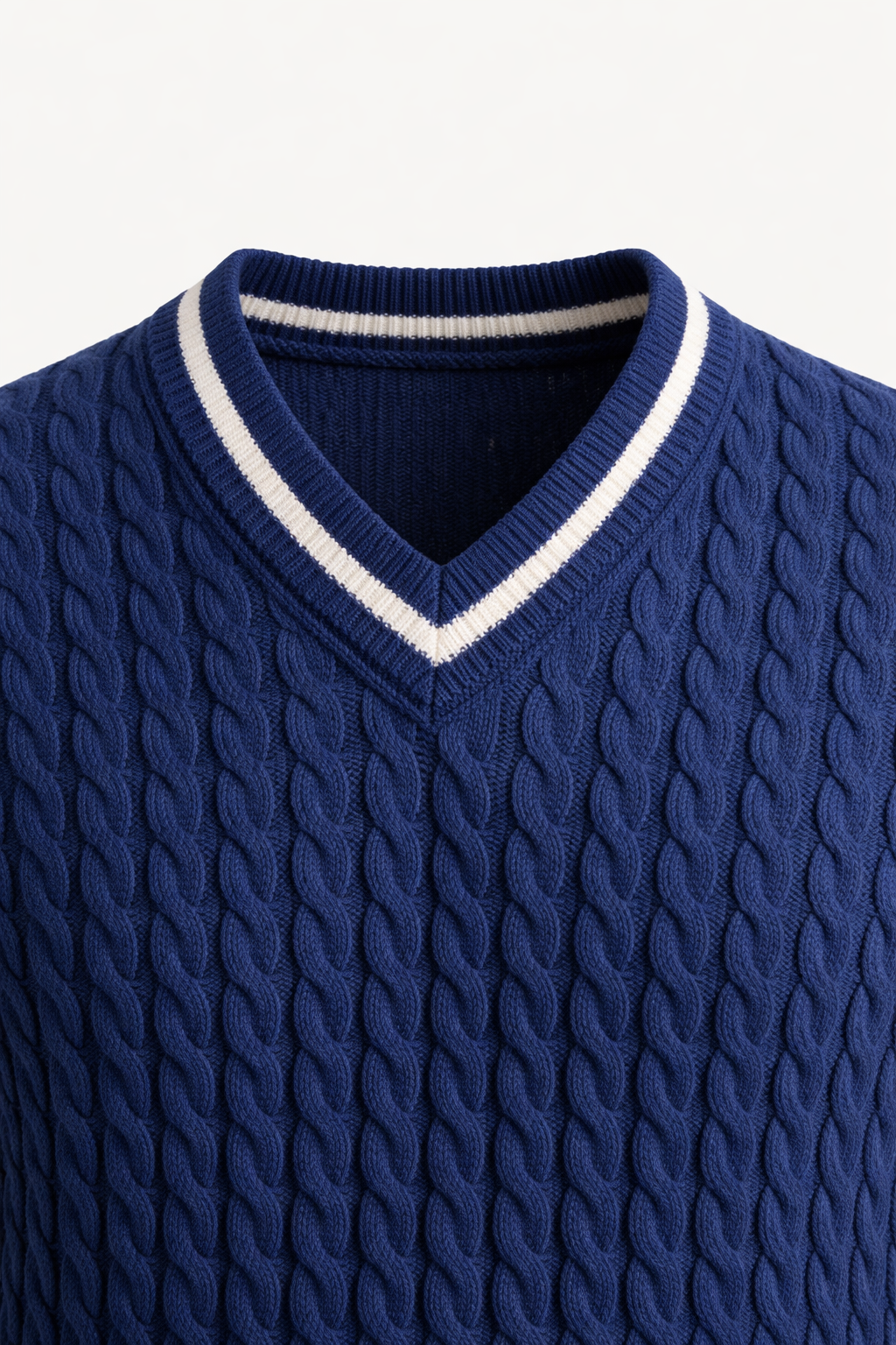 Brando Cashmere Scollo a V a trecce Blu Marino