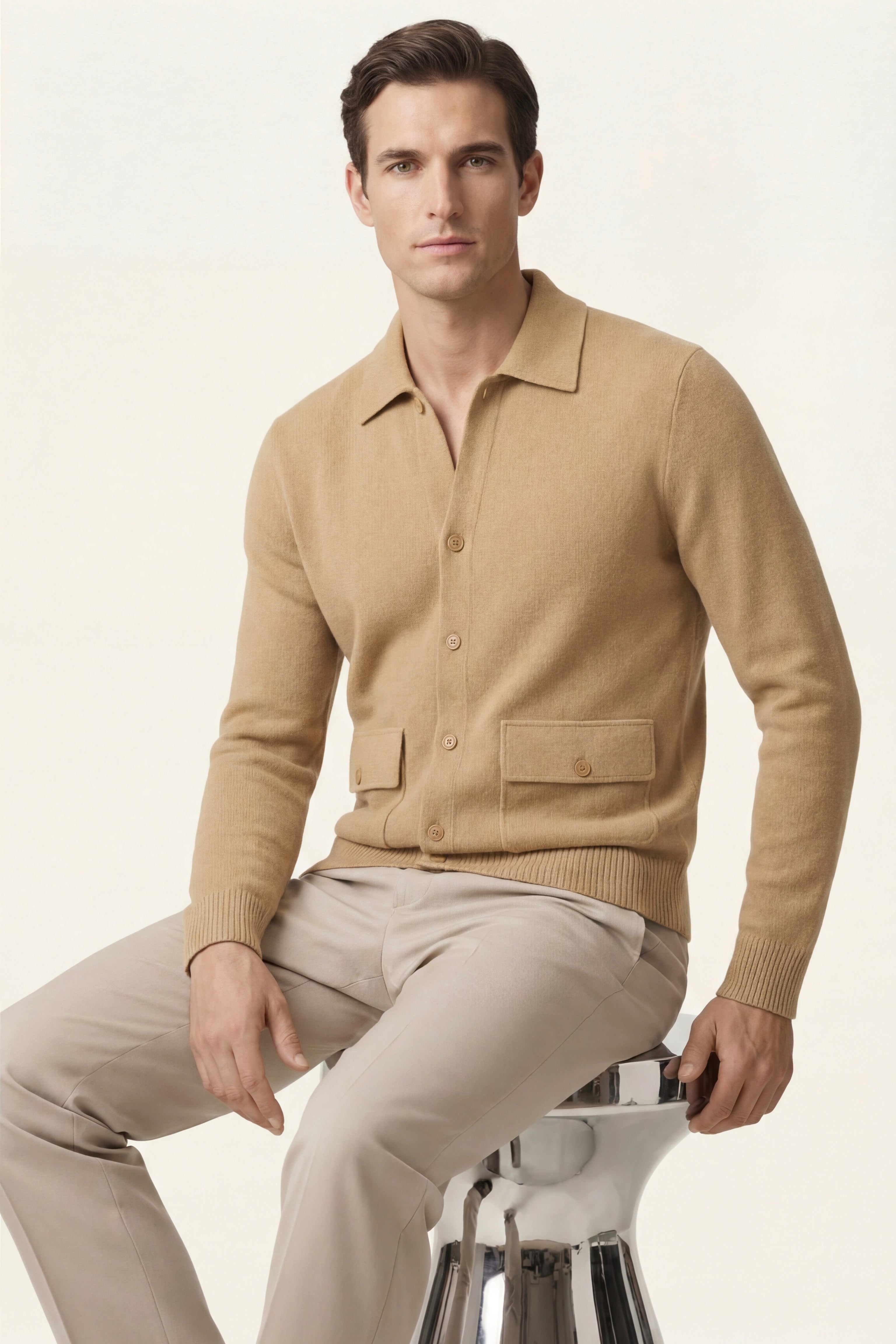 Cardigan Lorenzo in Cashmere Cammello
