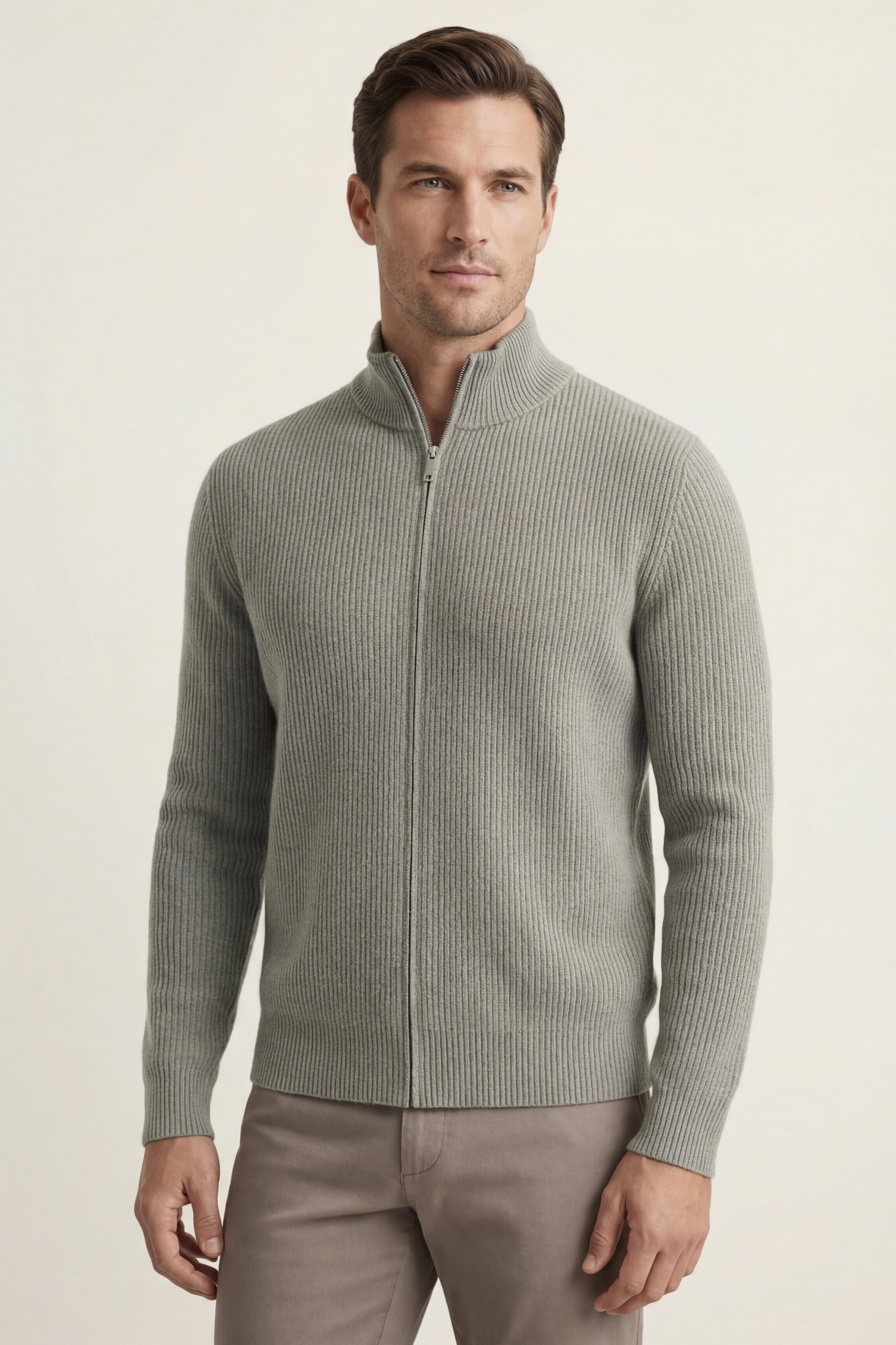 Cardigan in cashmere Roma grigio-verde