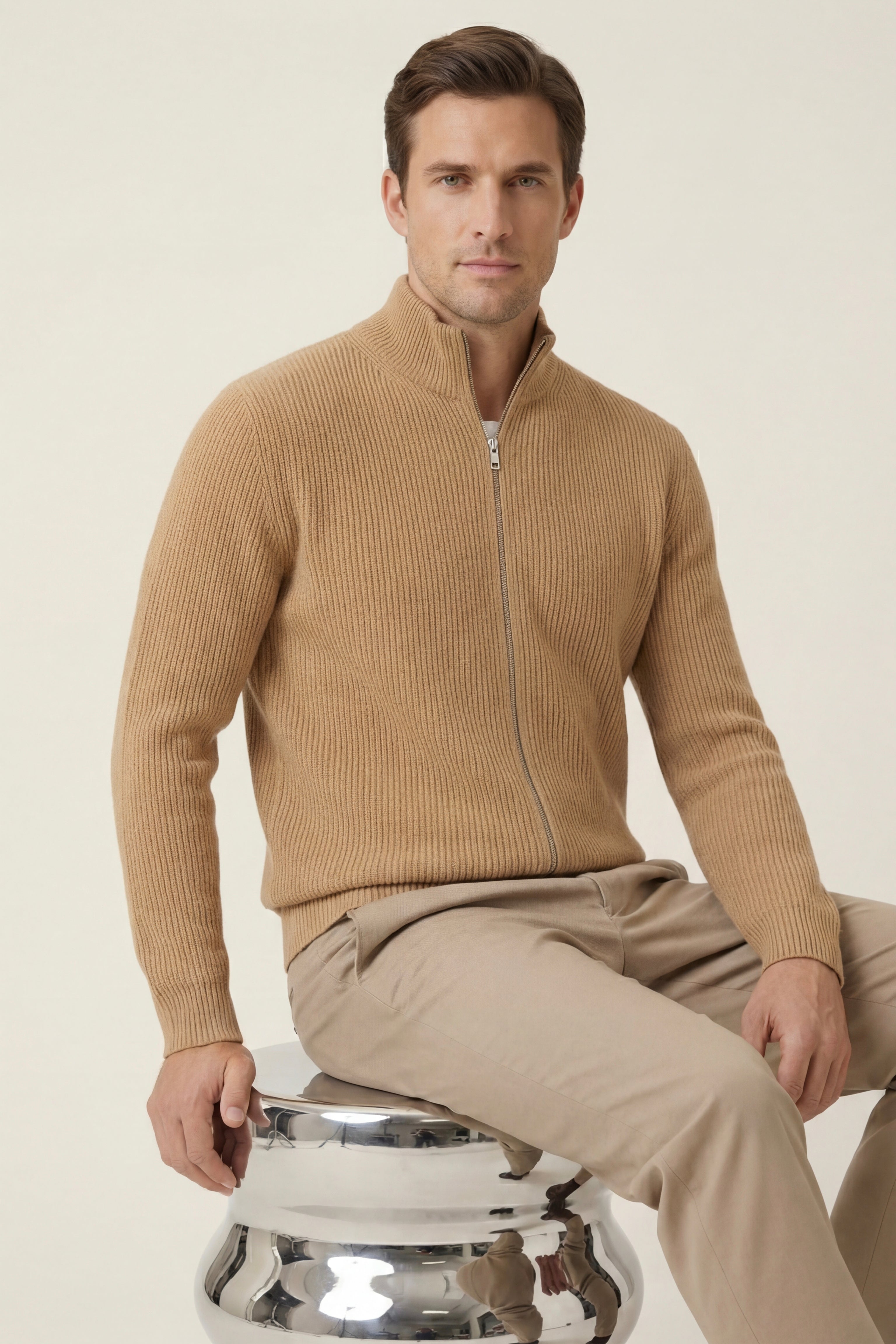 Cardigan Roma in Cashmere color Kaki