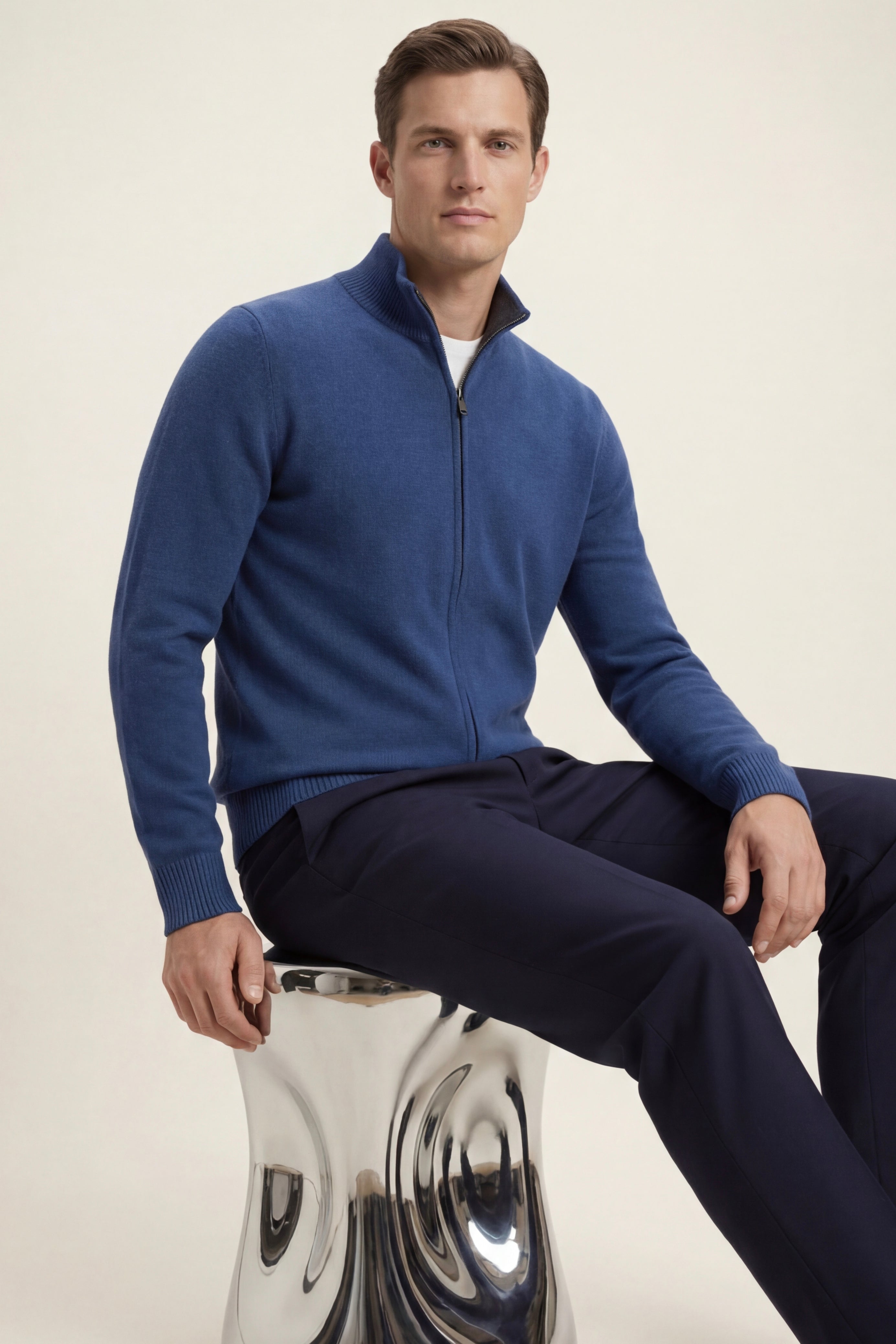 Maglia in cashmere reversibile con zip Marciello blu navy e grigio