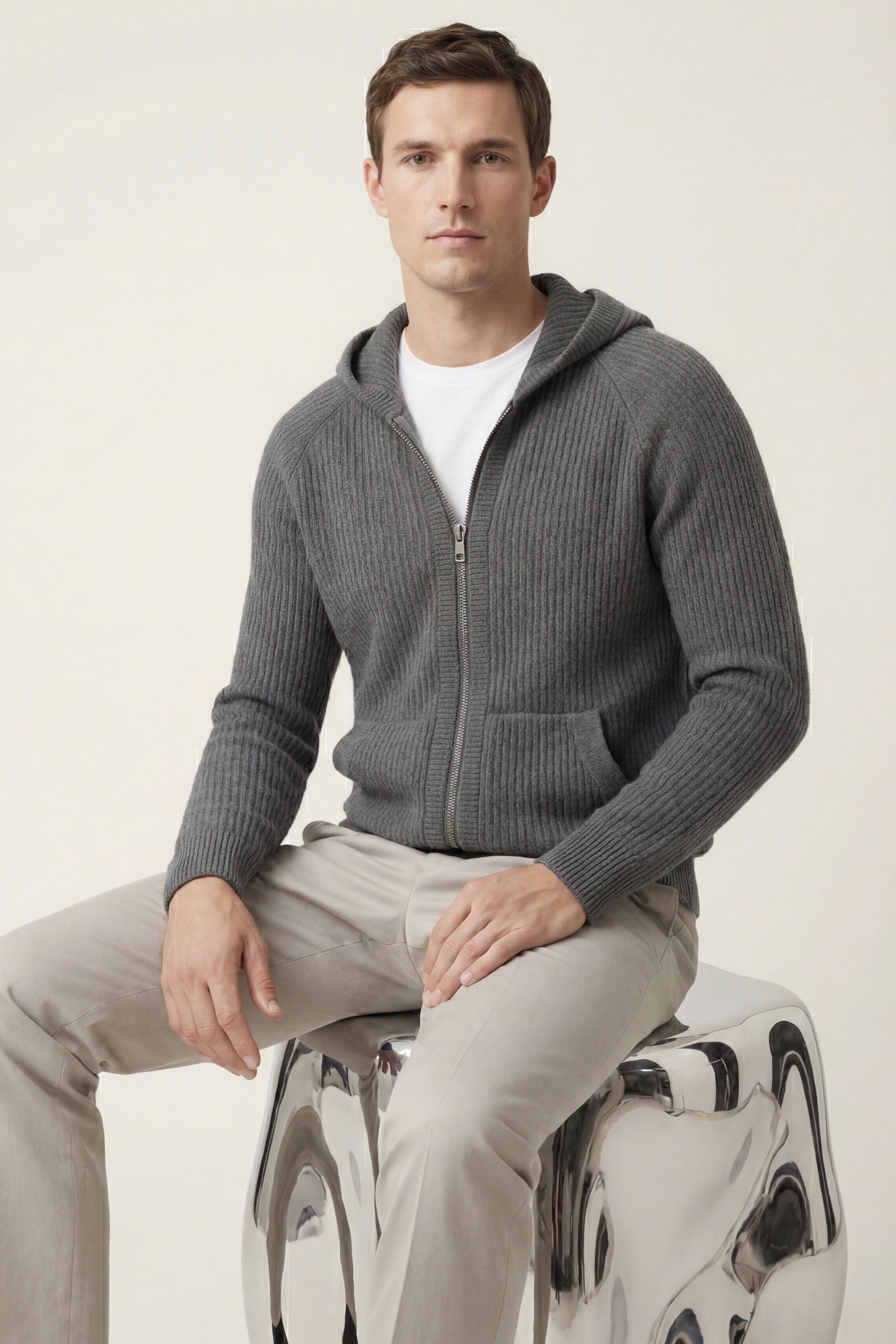 Felpa con cappuccio Sorrento in maglia grigio scuro