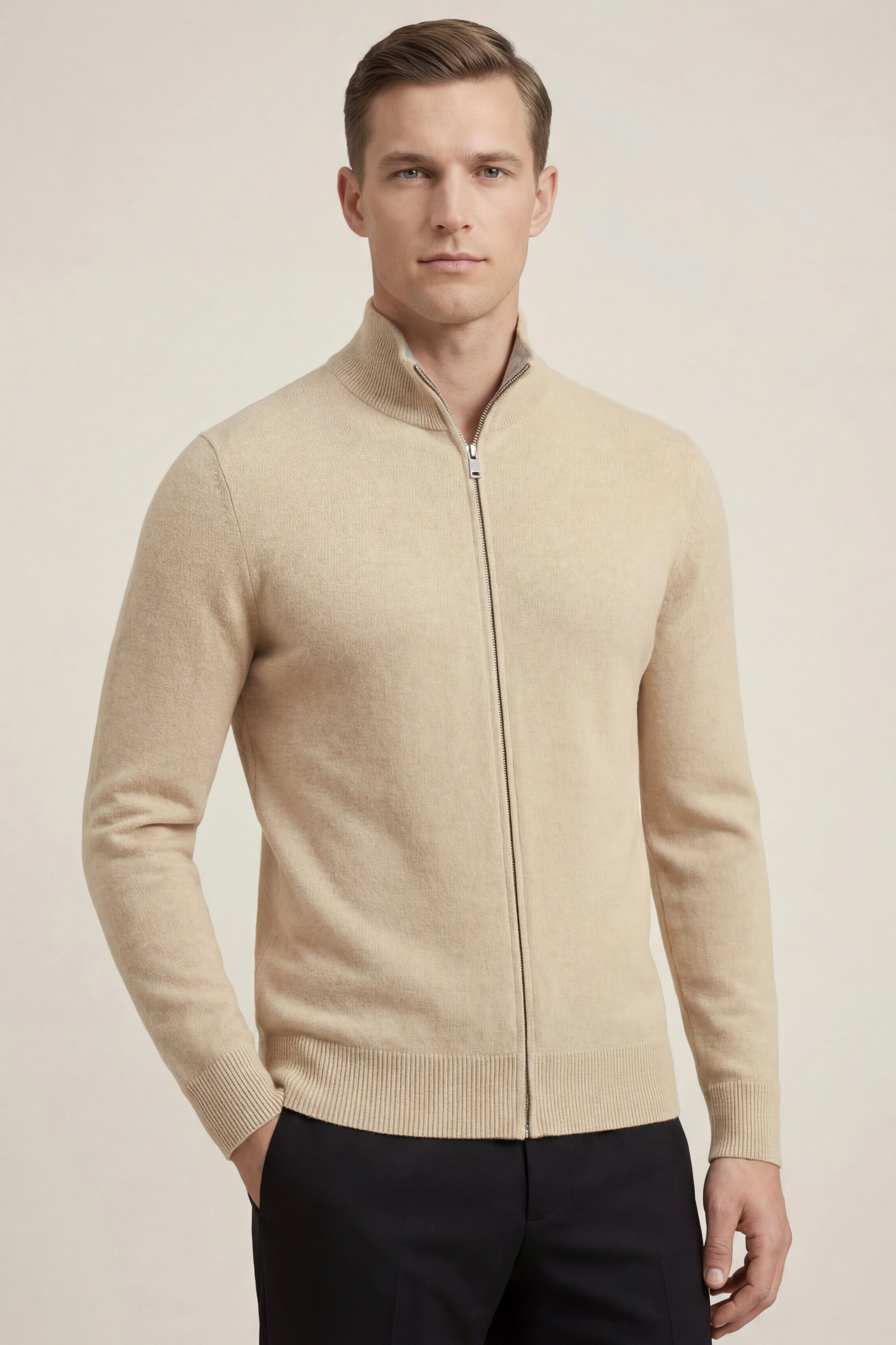 Cardigan reversibile in cashmere con zip Marciello Beige e Grigio